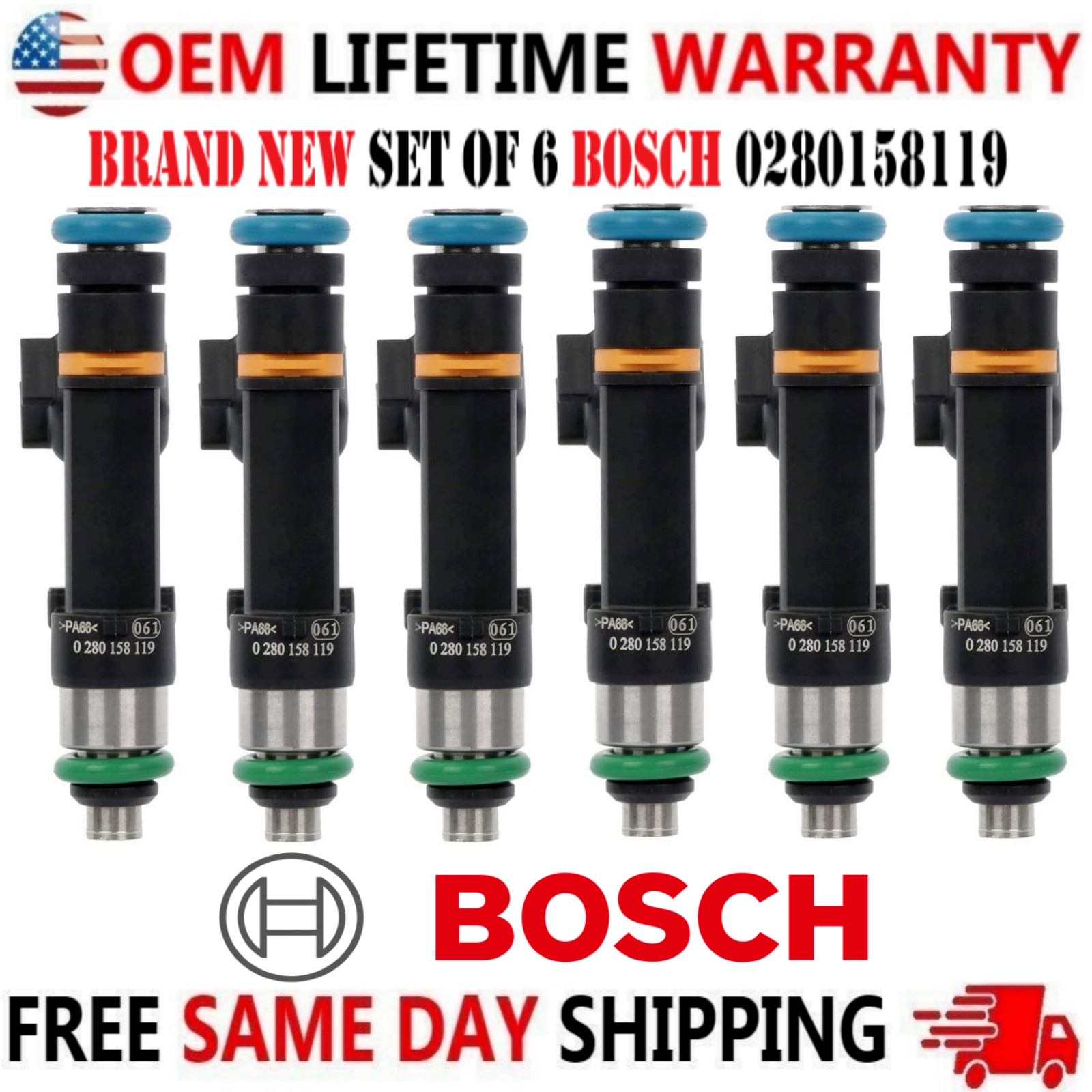 New BOSCH x6 Fuel Injectors for 2007-2010 Jeep Wrangler 3.8L V6 #0280158119