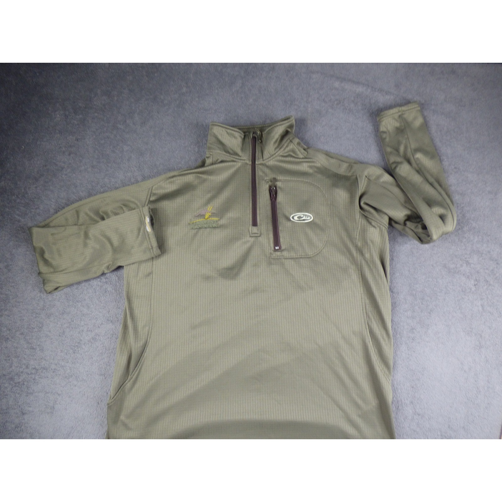 Drake Waterfowl Systems Mens Large Olive Green Grid Fleece 1/4 Zip Pullover Drake Waterfowl Systems Mens Large Olive Green Grid Fleece 1/4 Zip Pullover