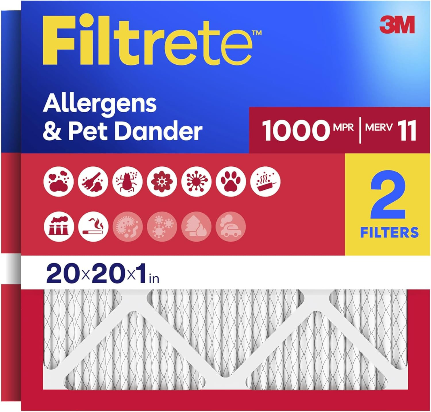 20X20X1 Air Filter, MERV 11, MPR 1000, 2 HVAC Filters