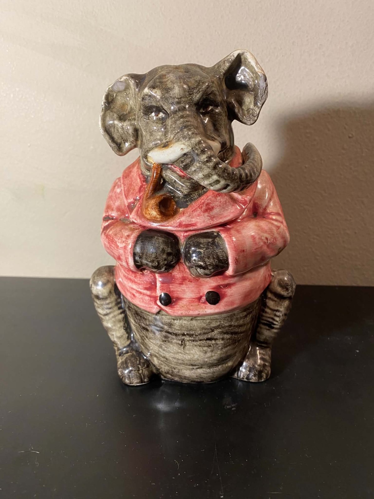 19th Century Victorian Majolica Elephant Figural Tobacco Lidded Jar/Humidor 19th Century Victorian Majolica Elephant Figural Tobacco Lidded Jar/Humidor
