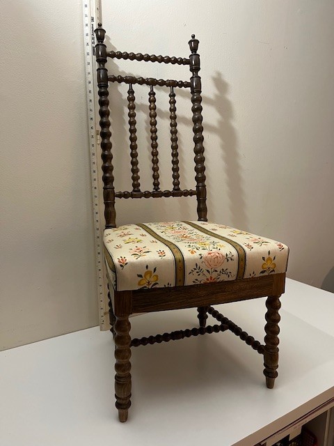 Antique French Bobbin Chair, Ebonized Wood, c.1800's with upholstered seat