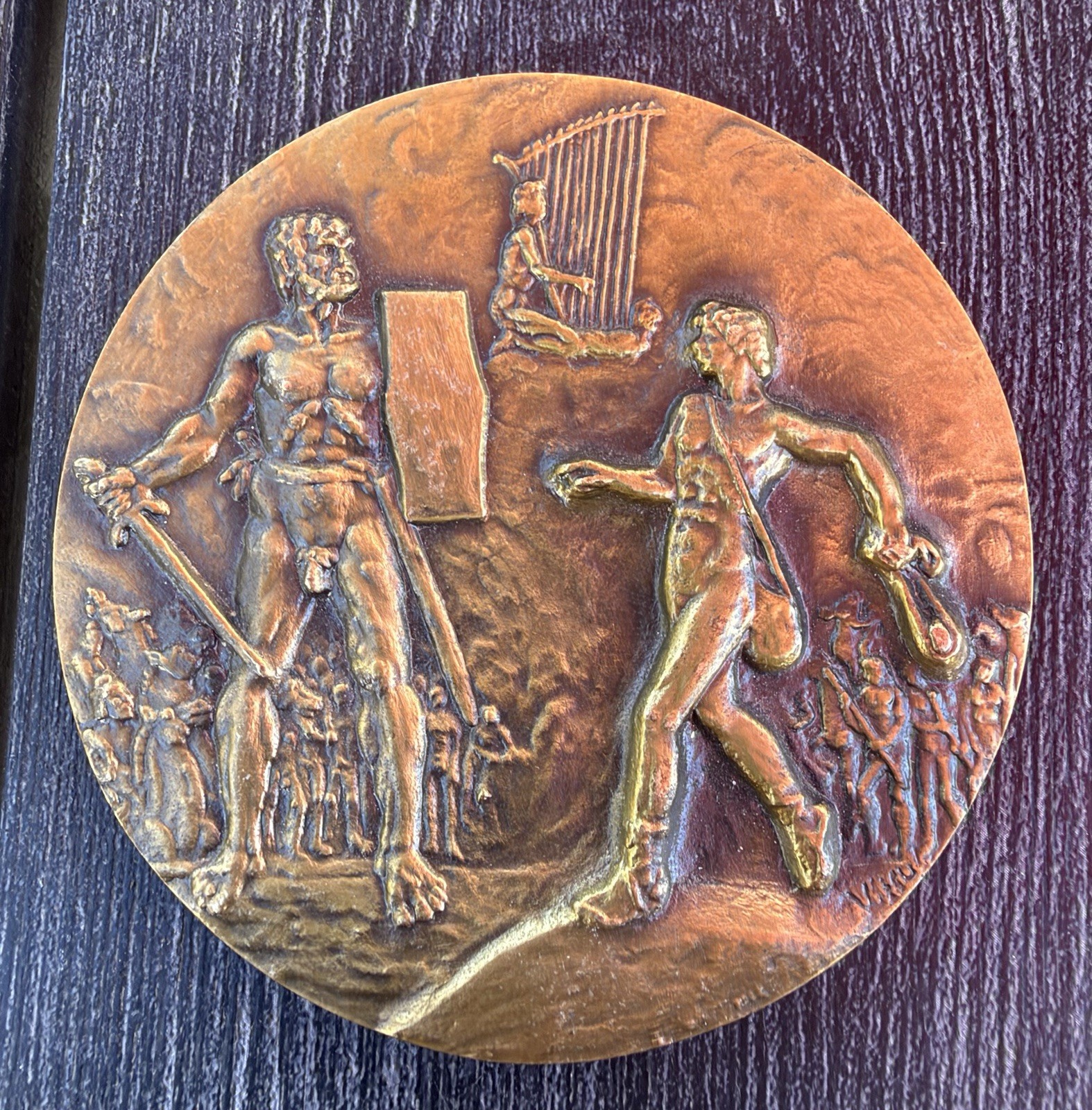 Vintage Bronze Medallion. David & Goliath. A. Canedo. Portugal. Very Nice Vintage Bronze Medallion. David & Goliath. A. Canedo. Portugal. Very Nice