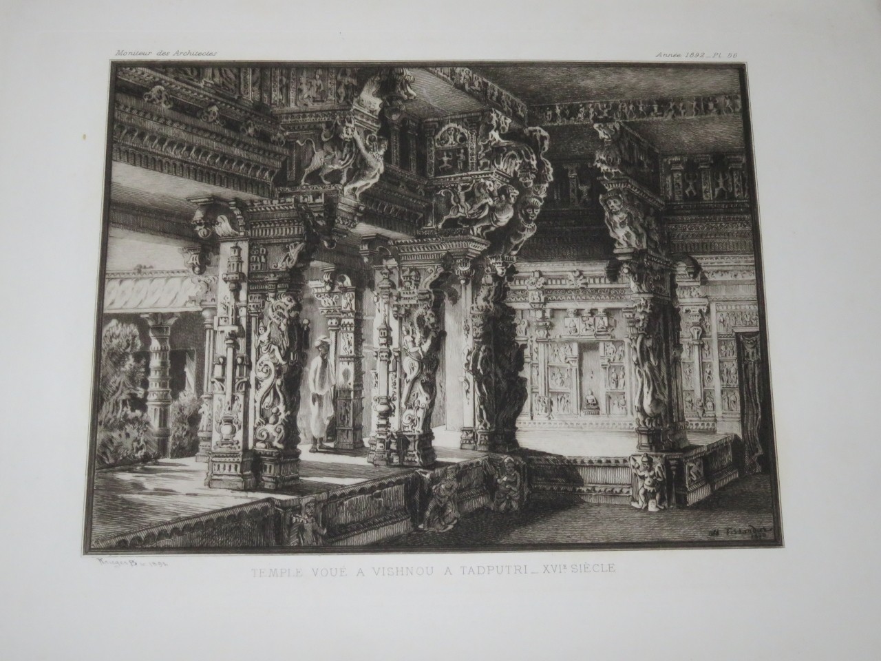 Bela KRIEGER (Hungary 1861-?) ENGRAVING AND TEMPLE VISHNU INDIA TADPUTRI ASIA...