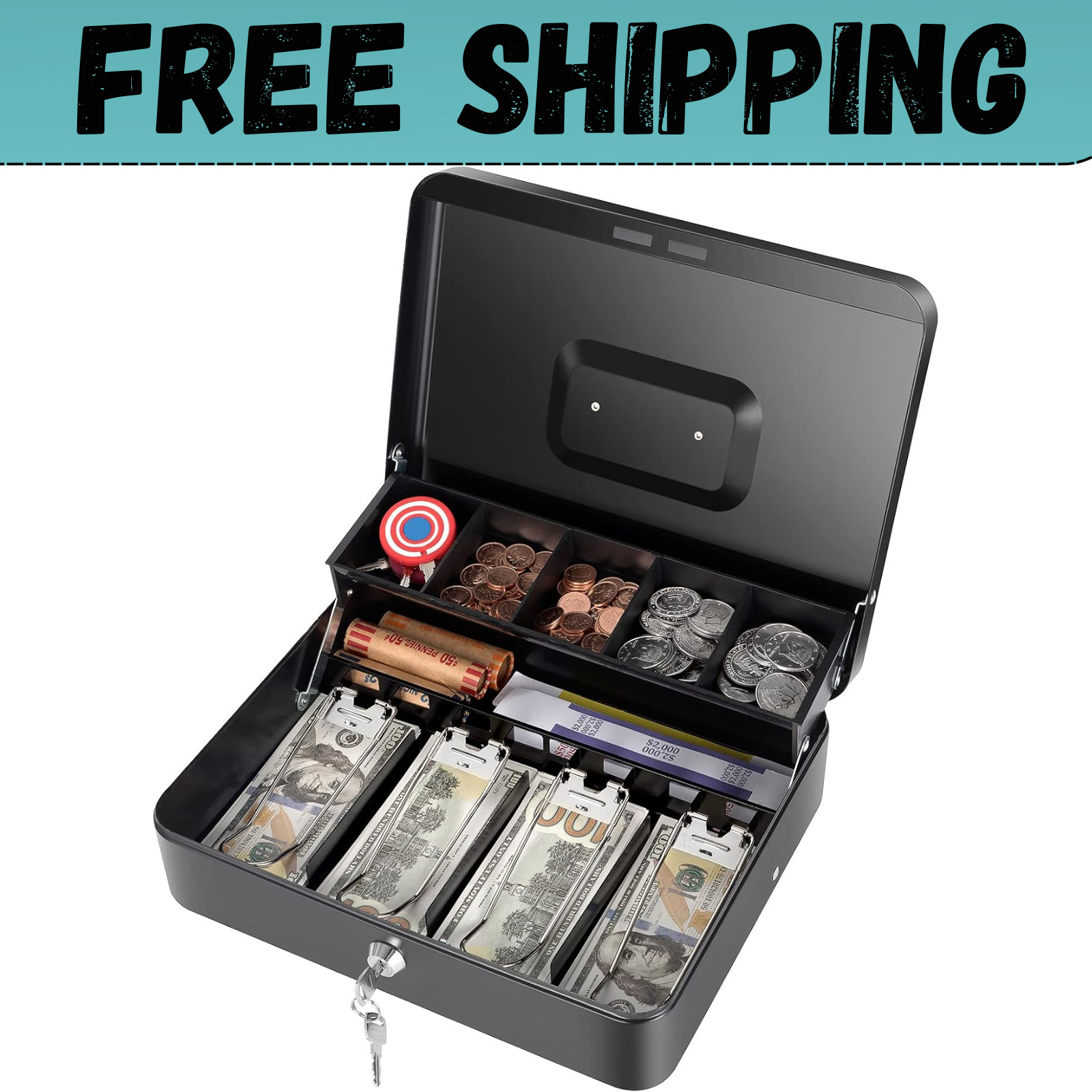 Cash Box with Money Tray and Key Lock, Saving Lock Box with Money Tray Storage f Cash Box with Money Tray and Key Lock, Saving Lock Box with Money Tray Storage f