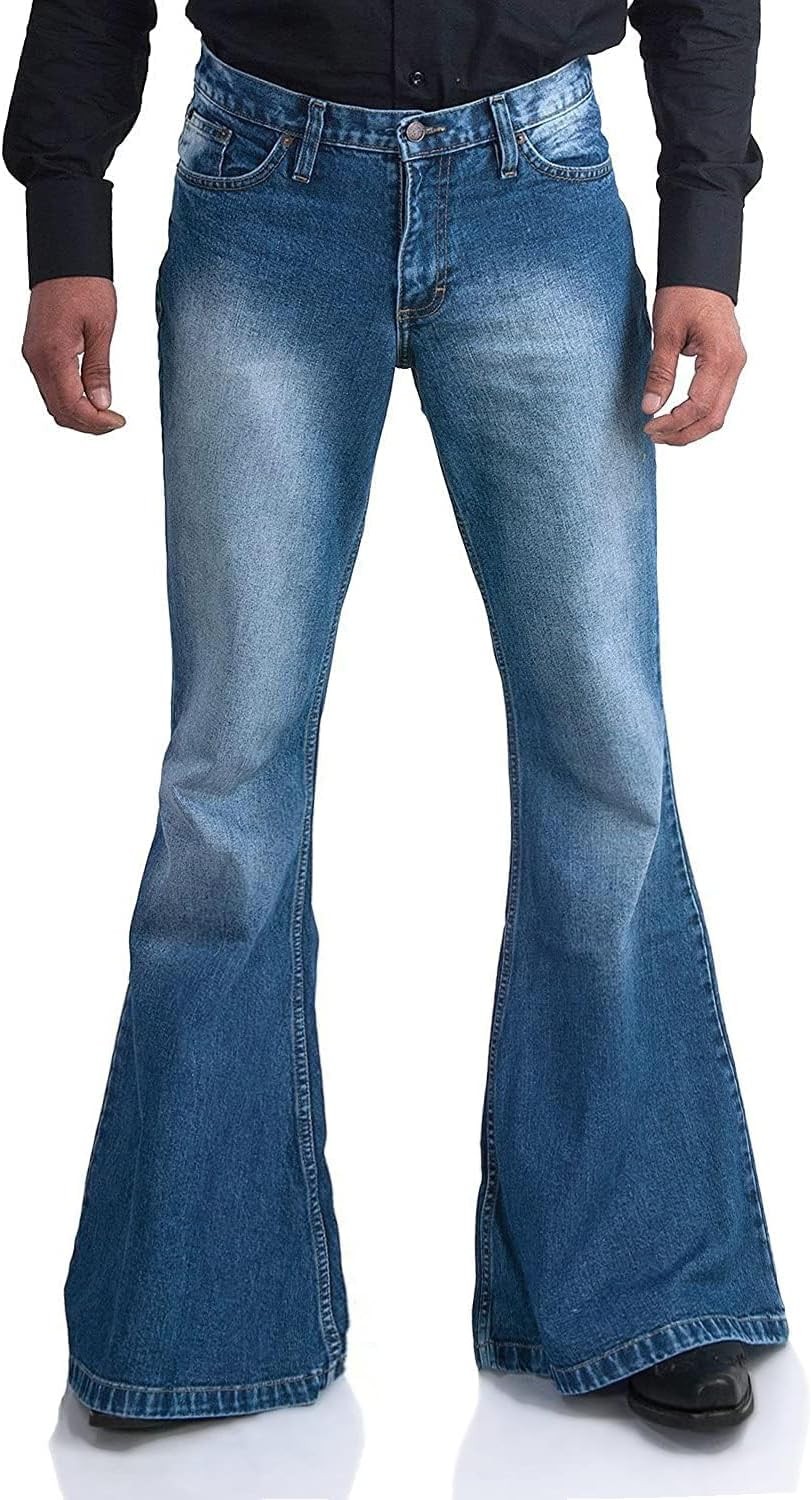 Men's Vintage Bell Bottom Jeans Disco Flared Pants 60s 70s Retro Outfits