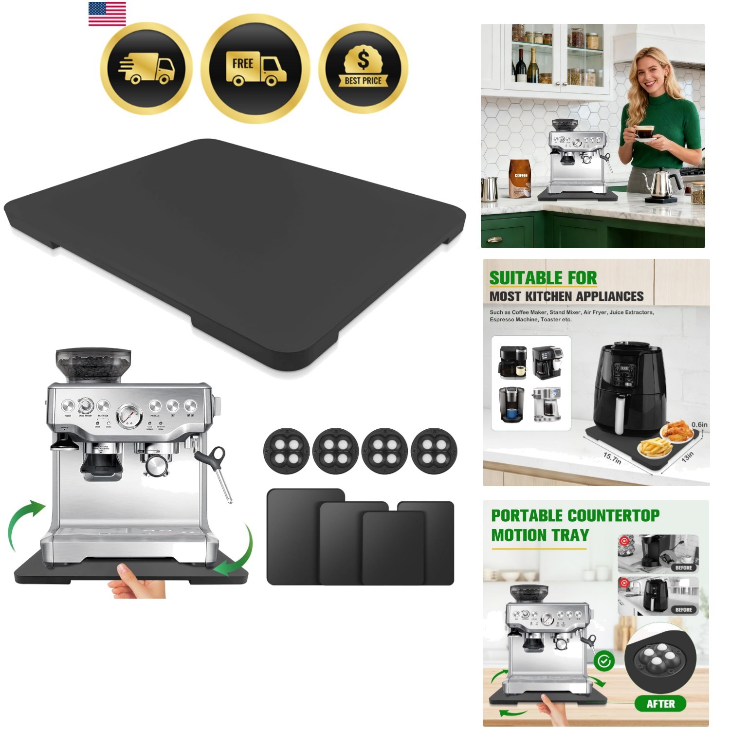 Appliance Slider 360° Rolling Tray for Coffee Maker Bamboo Coffee Pot Slider ...