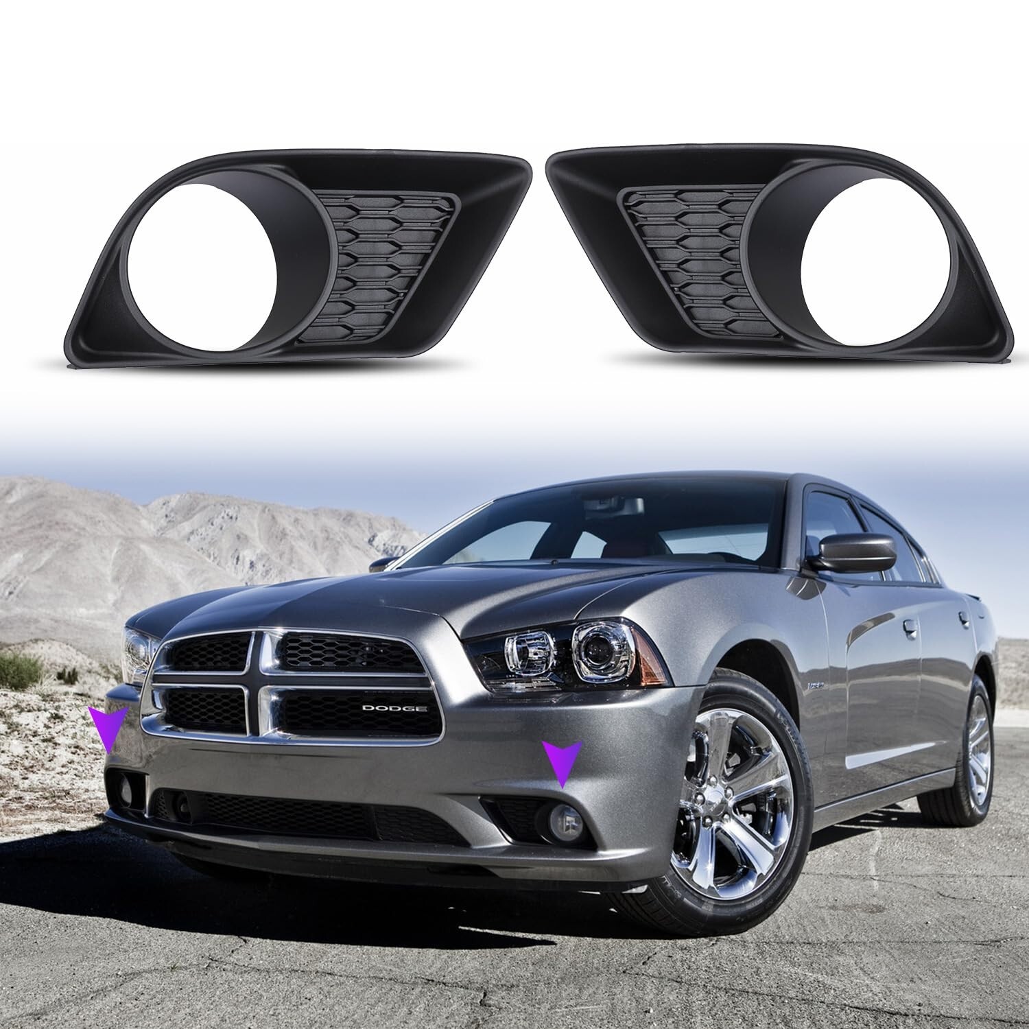 PAIR For 2011 2012-2014 Dodge Charger Fog Light Black Bezels Cover Replacement