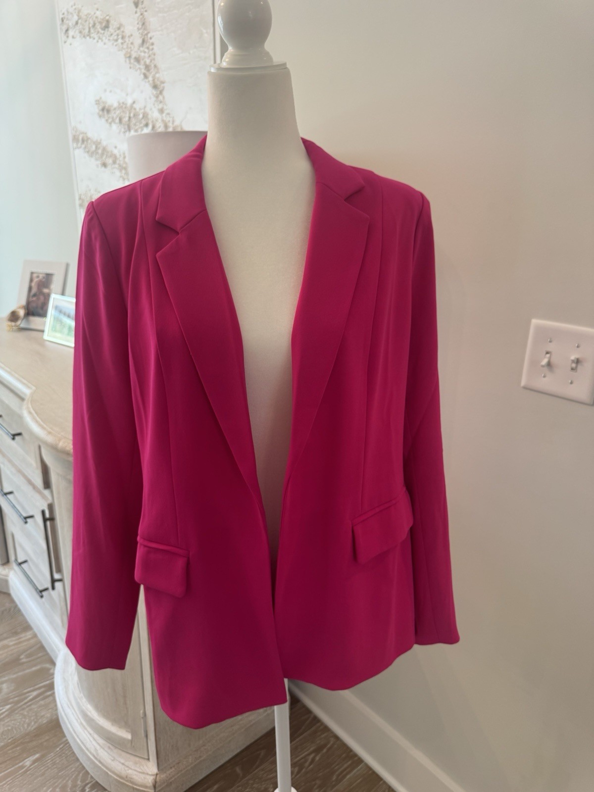 NWT Skies Are Blue Recycled Poly Boyfriend Pink Lined Open Front Blazer M NWT Skies Are Blue Recycled Poly Boyfriend Pink Lined Open Front Blazer M