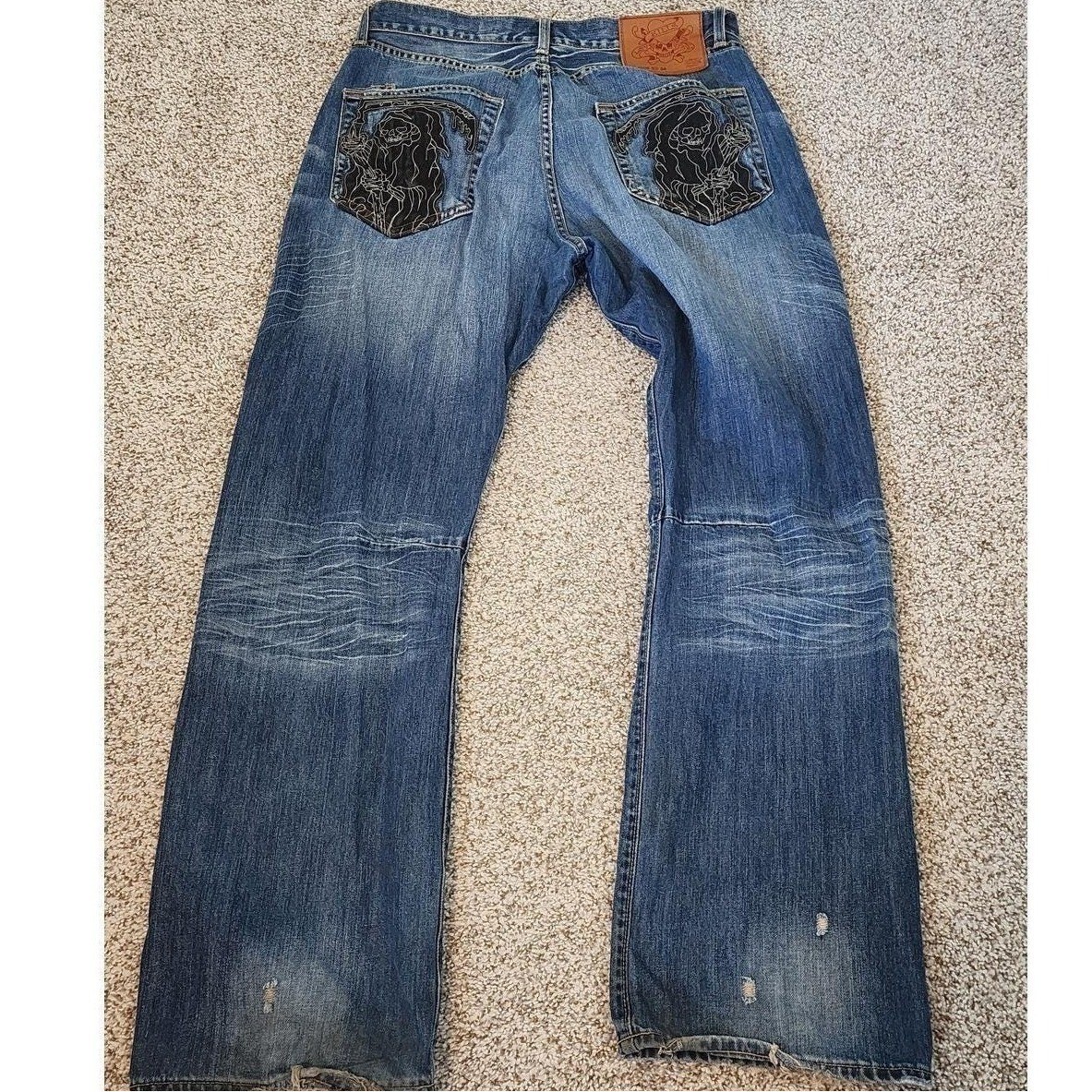 VTG Ed Hardy 2009 Baggy Jeans Grim Reaper Y2K Skatercore streetwear grunge goth