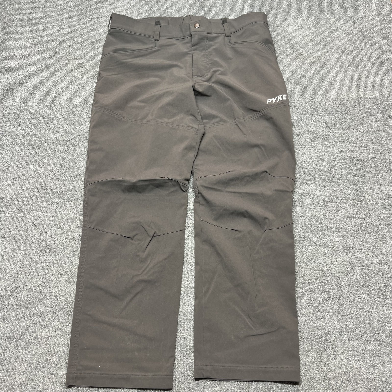 Pyke Tongass Pants Mens 38 Gray Softshell Stretch Hiking Hunting Zip Pocket