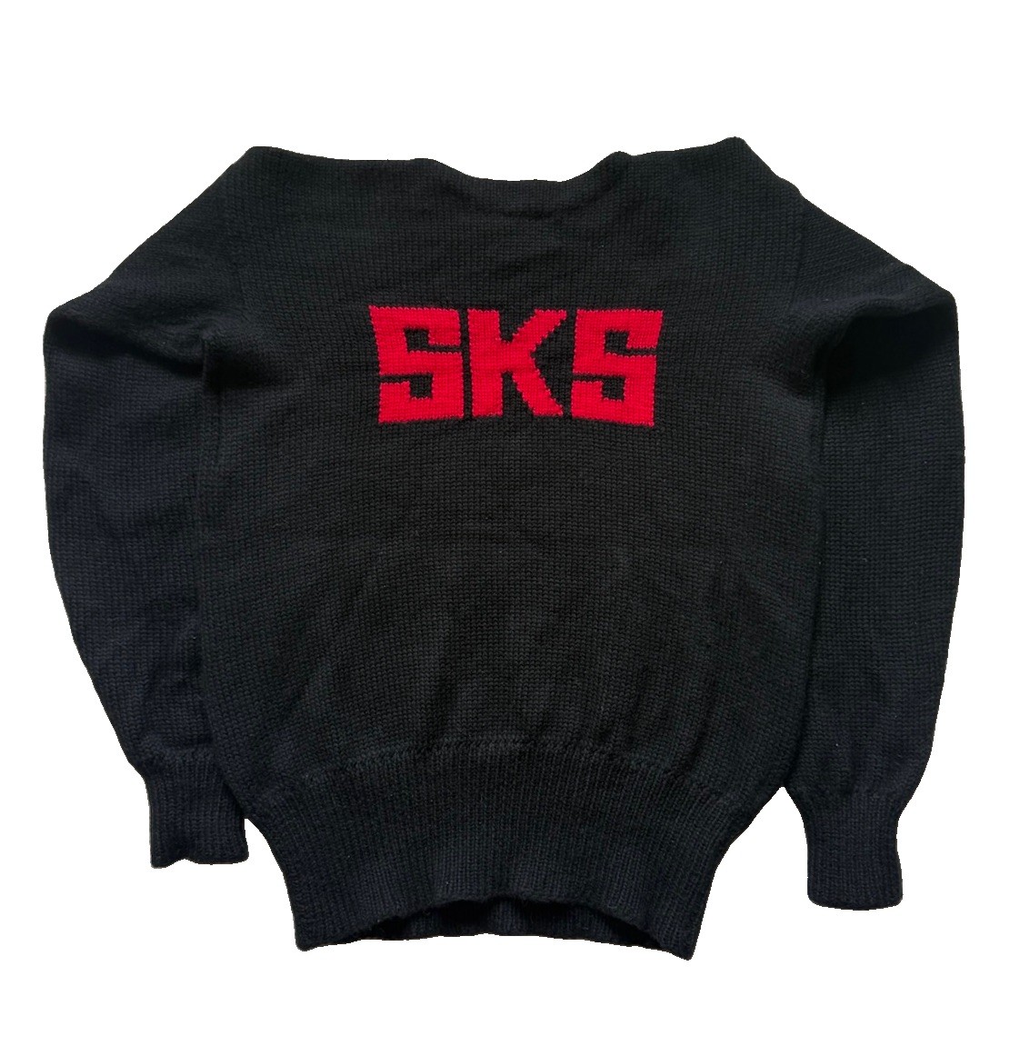 Vintage 1950s Wool Boat Neck Varsity Letterman Knit Sweater RecKnit SKS Graphic