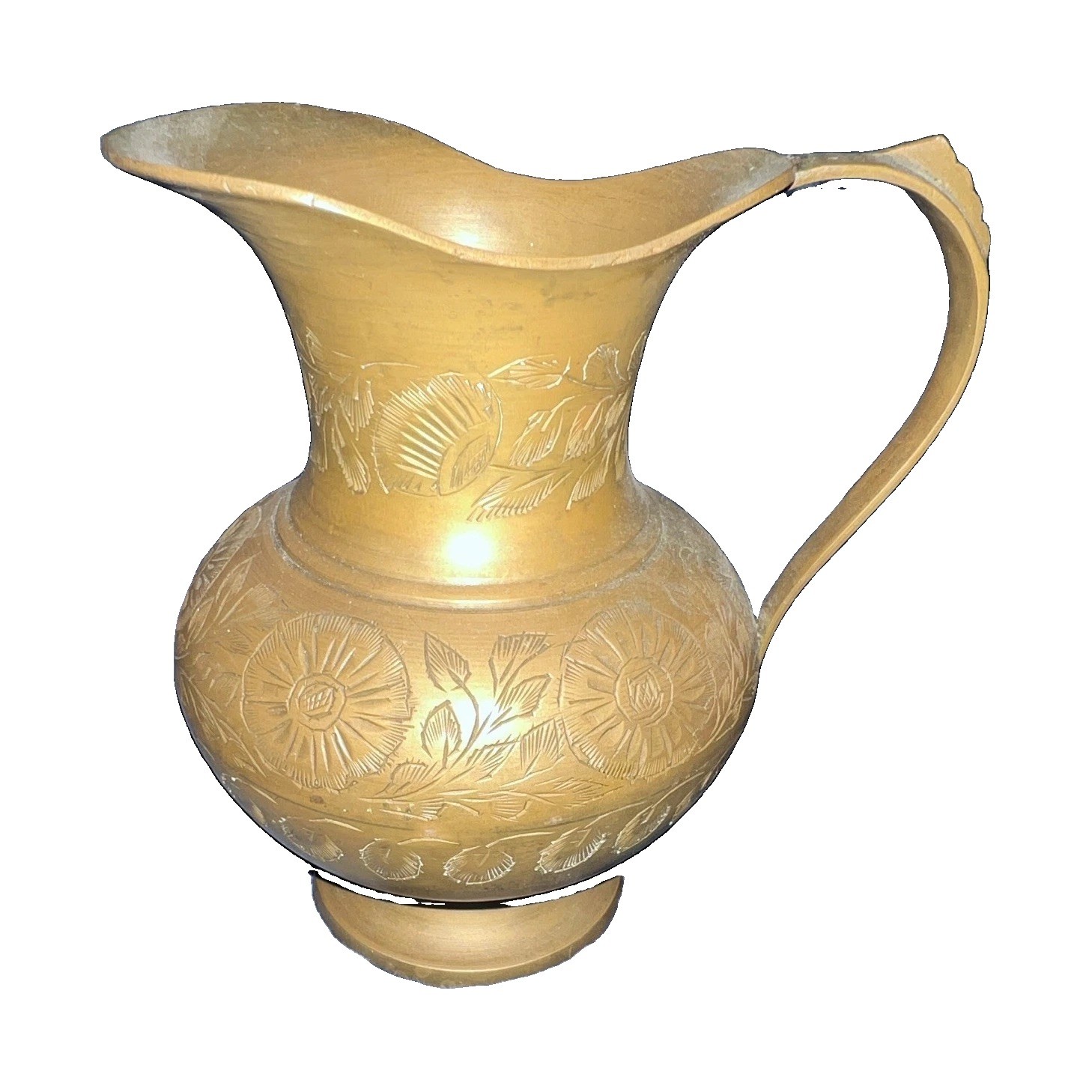 Vintage Brass Pitcher Hand Etched Floral Gold Pitcher Good Weathered Patina Vintage Brass Pitcher Hand Etched Floral Gold Pitcher Good Weathered Patina
