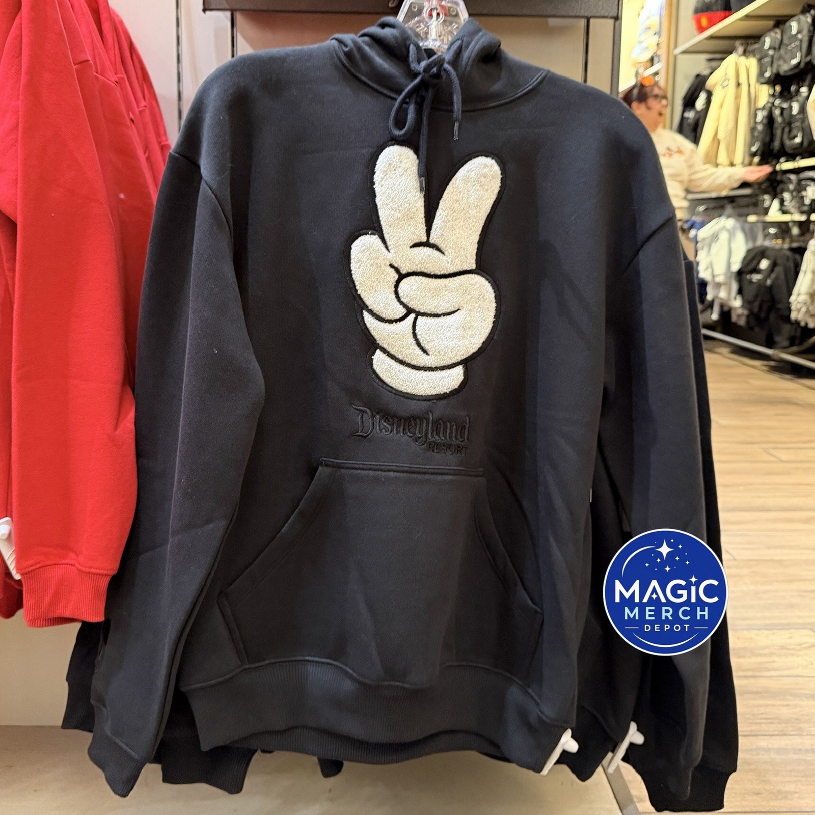 NWT Disney Parks Disneyland Mickey Hand Peace Black Pullover Hoodie ALL SIZES