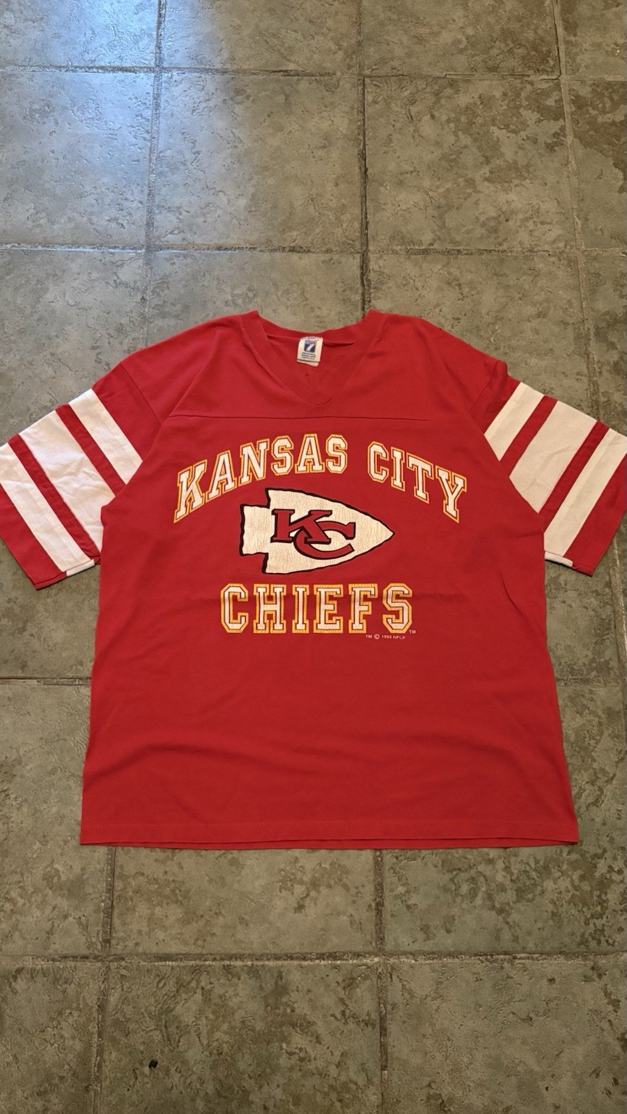 Vtg 1992 Logo7 Kansas City Chiefs Jersey Style Tee - Sz L