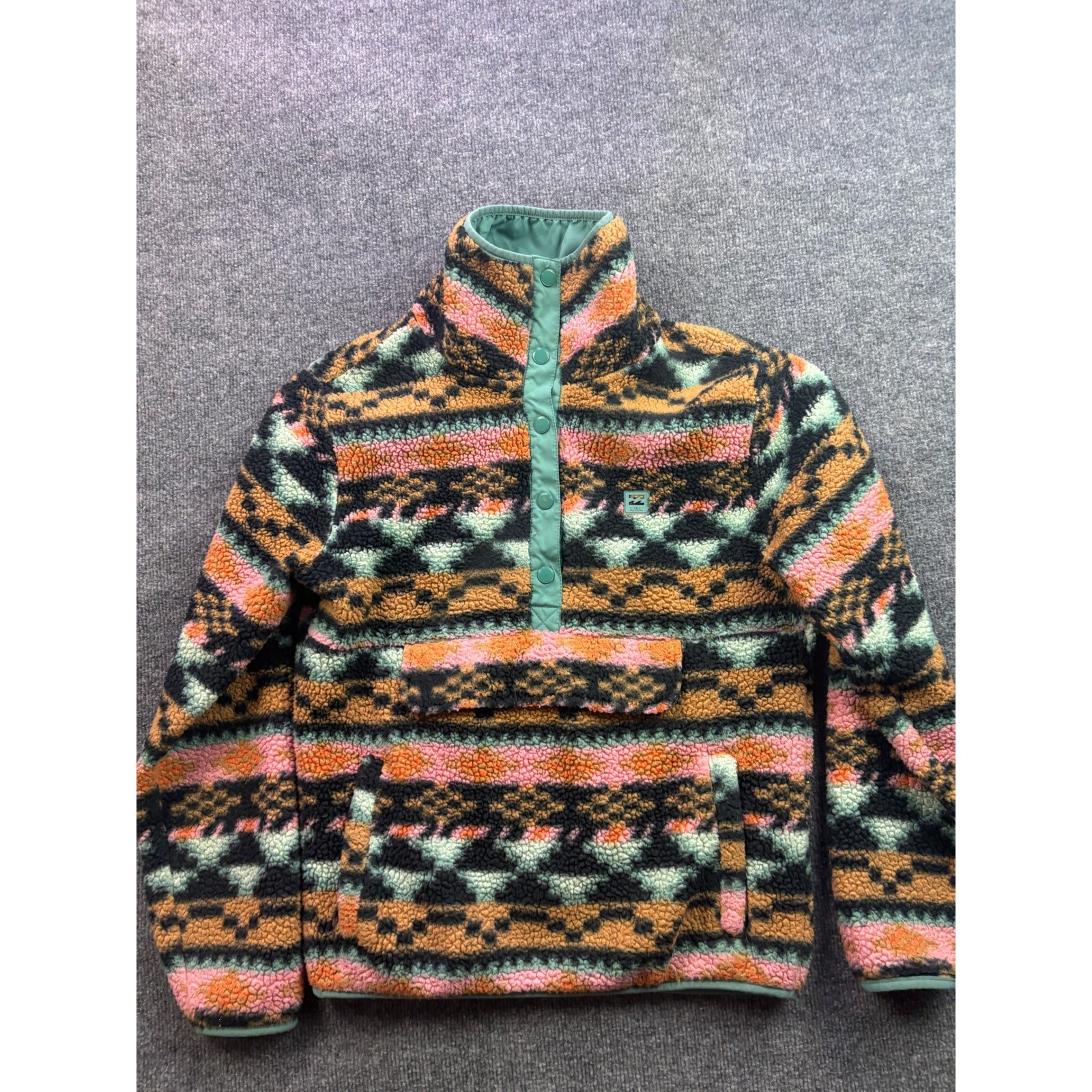 Billabong Fleece Pullover Womens Medium Multi Geometric Adventure Division Snap