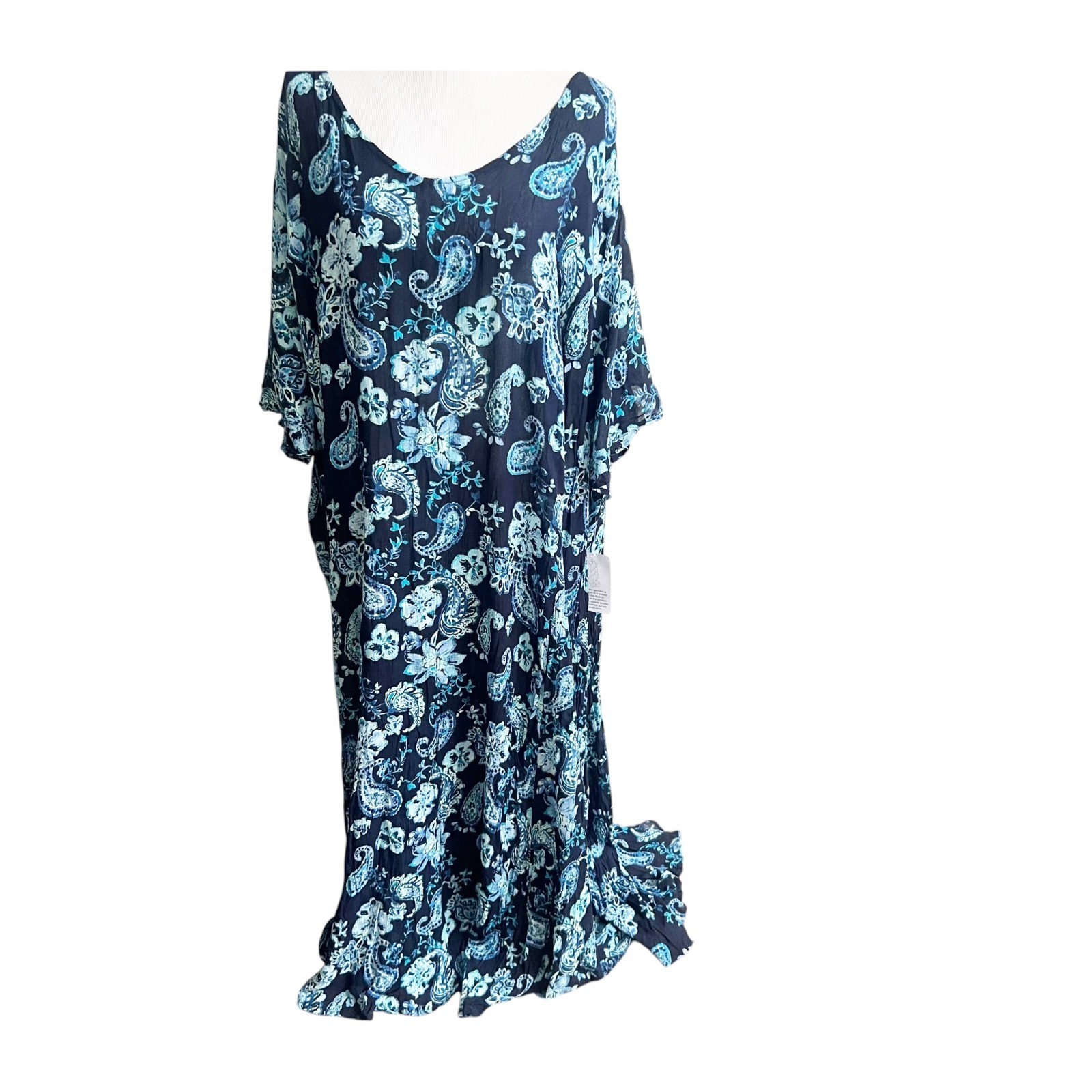 Roaman\'s Maxi Dress Women\'s 6X Blue Floral Paisley Kimono Sleeve Resortwear