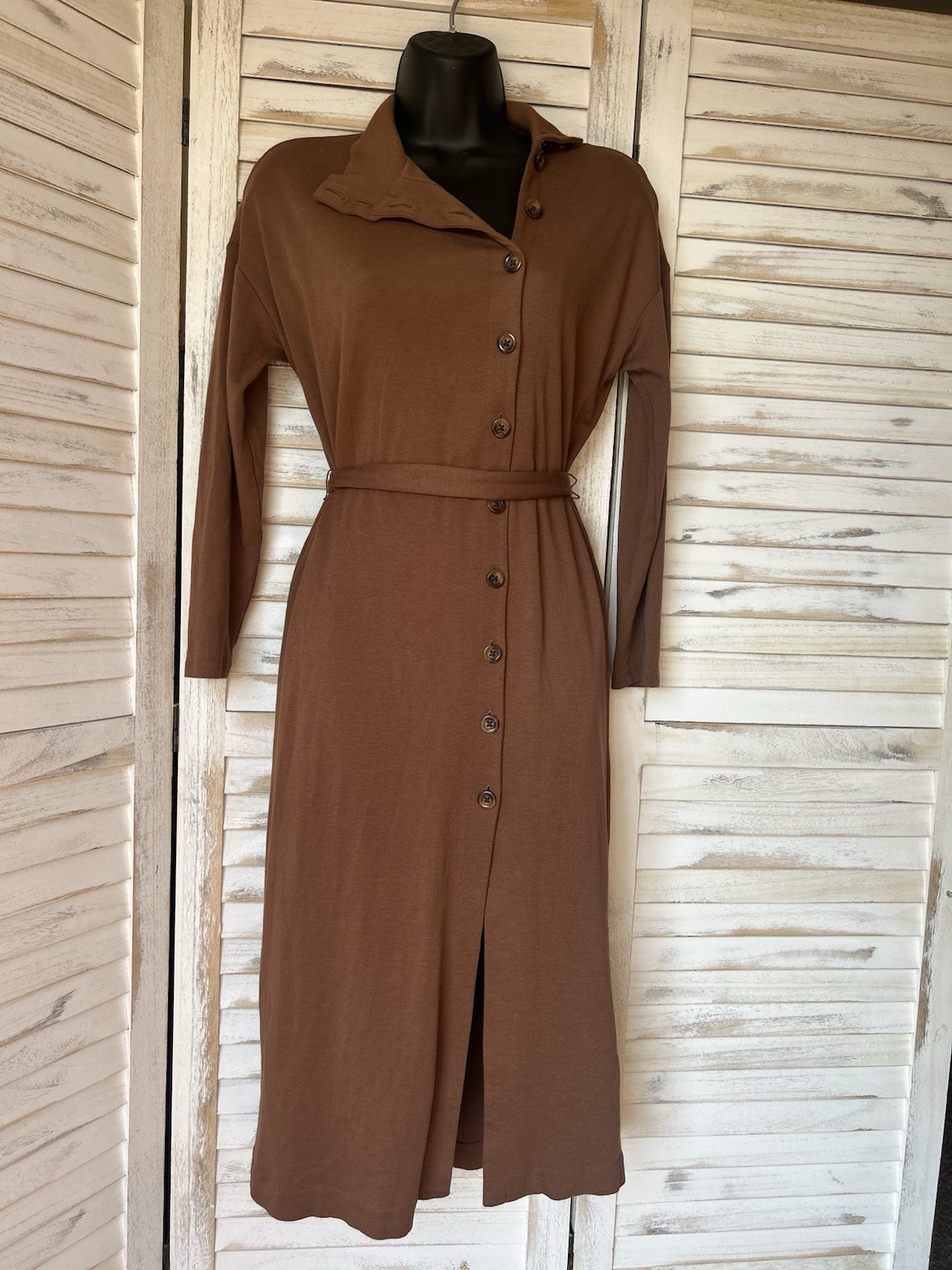 NWOT Zara Buttoned High Neck Midi Dress With Belt Petite Small NWOT Zara Buttoned High Neck Midi Dress With Belt Petite Small