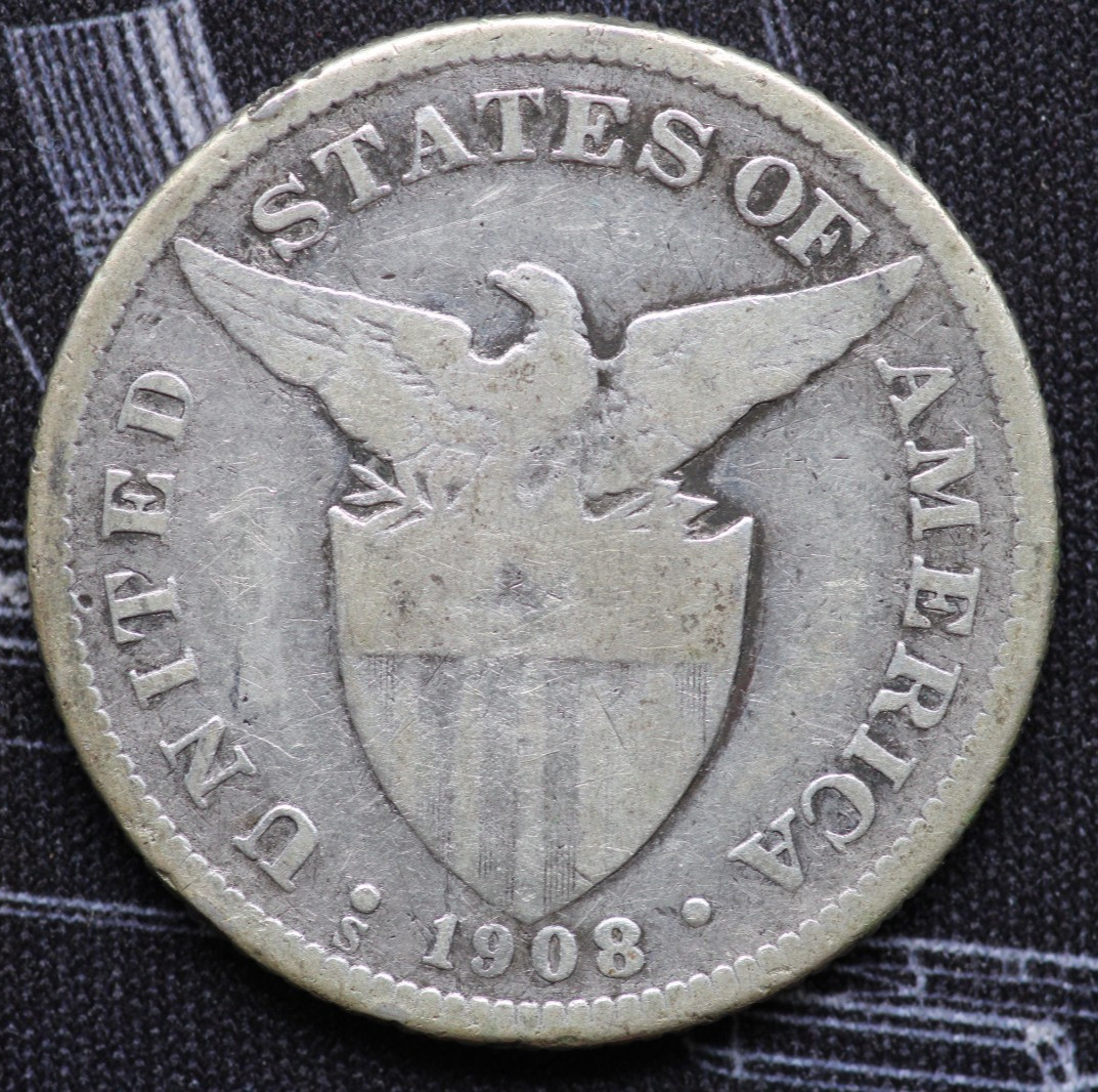 1908-S U.S. Philippines 50¢ Fifty Centavos Silver SanFrancisco Mint LVB1.478