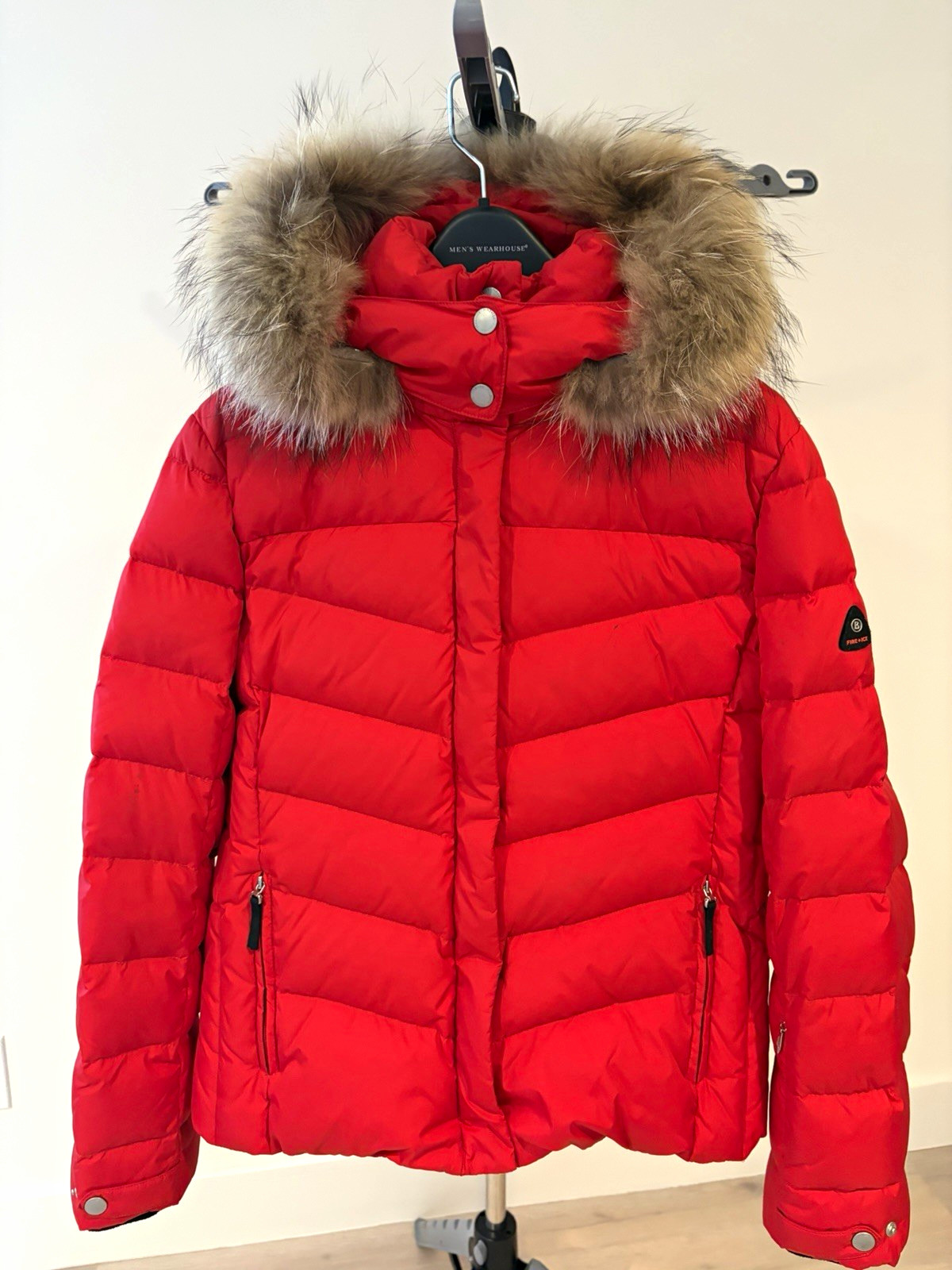 Bogner FIRE+ICE Women’s Red Down Ski Jacket Fur Hood Size 12 L EU42 80% Down