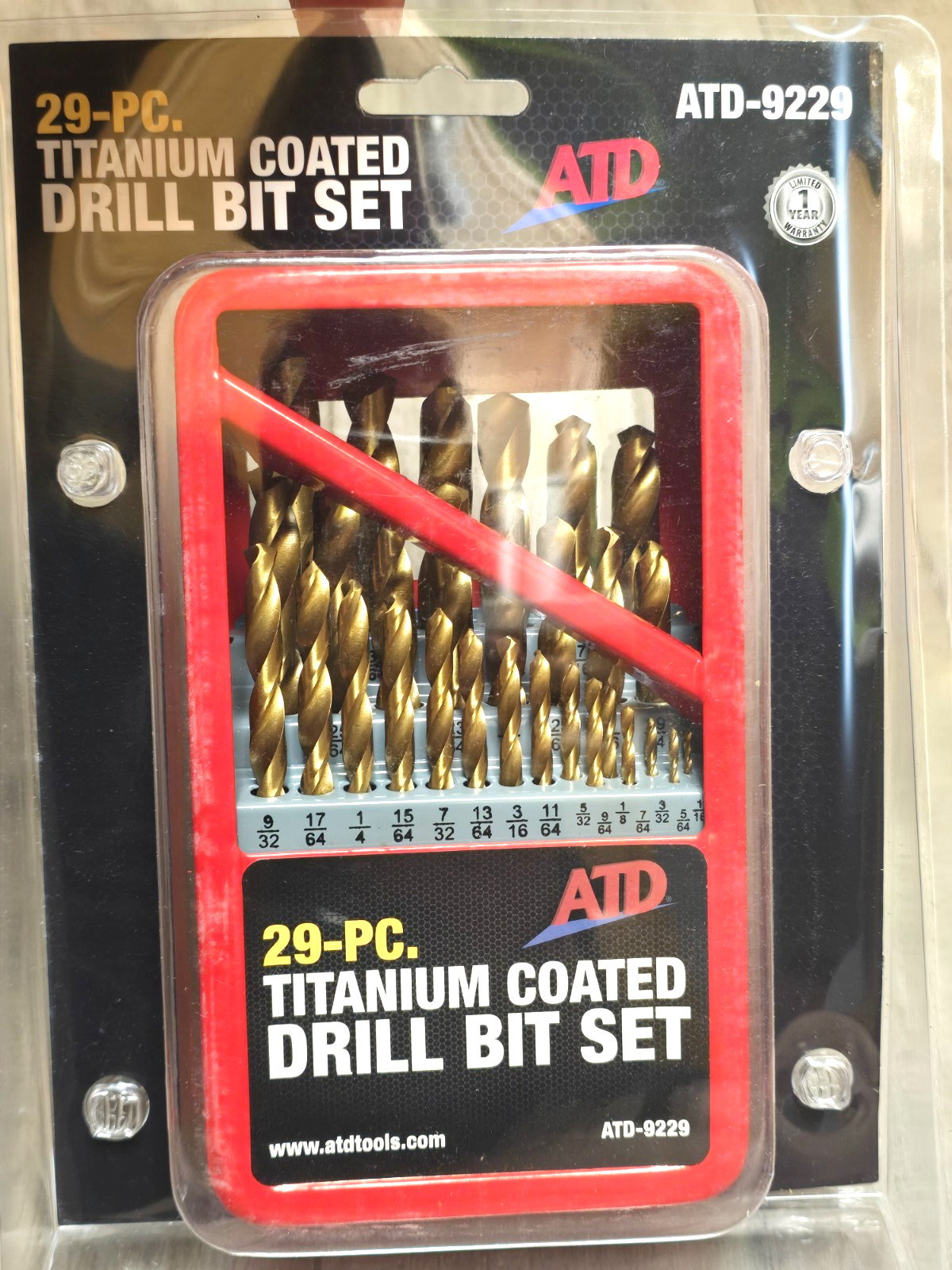 ATD Tools 9229, 29pc Titanium Coated Drill Bit Set w/3/8 Reduced Shank & Index