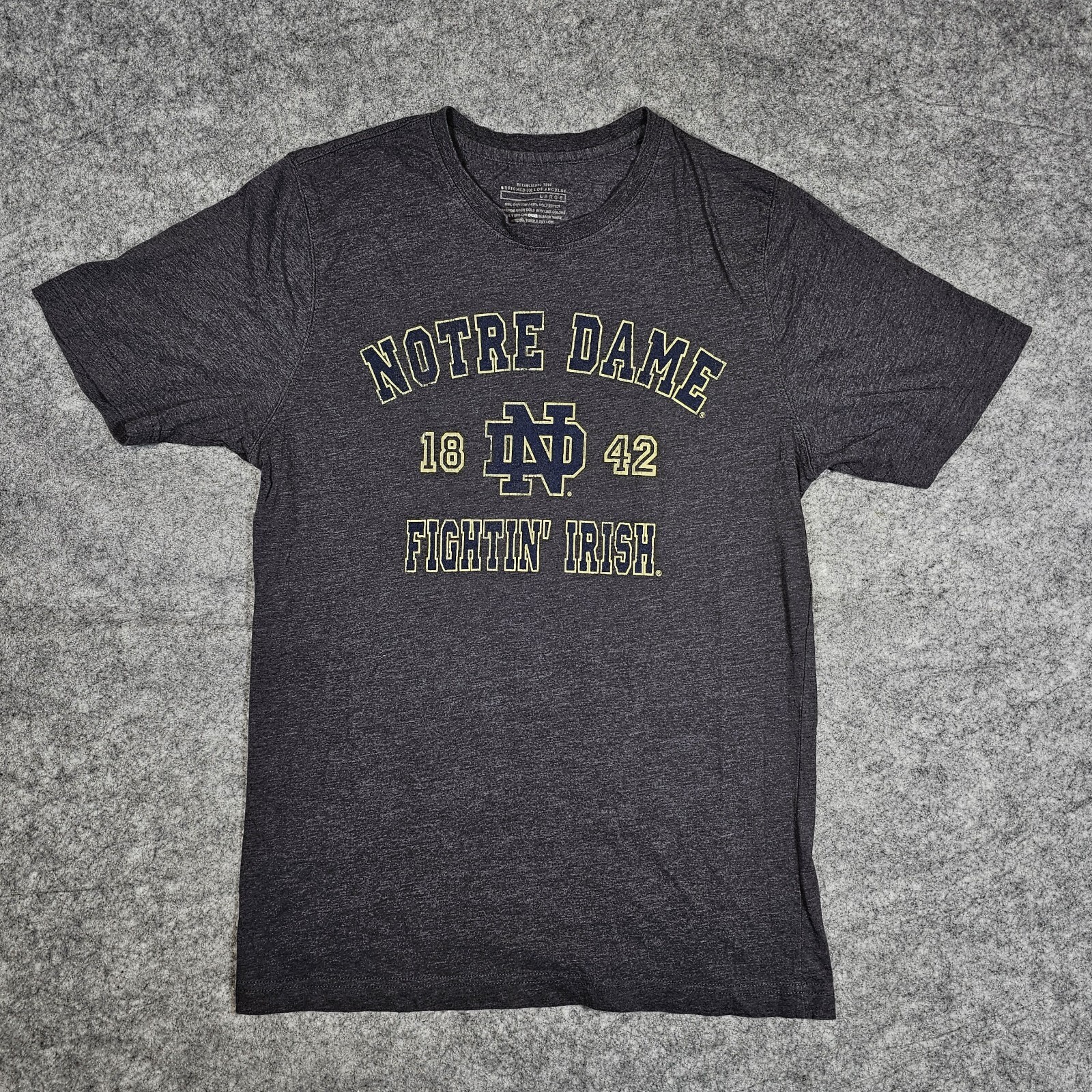 Notre Dame Fightin\' Irish 1842 Men\'s L Gray Graphic T Shirt Cotton Blend Notre Dame Fightin\' Irish 1842 Men\'s L Gray Graphic T Shirt Cotton Blend