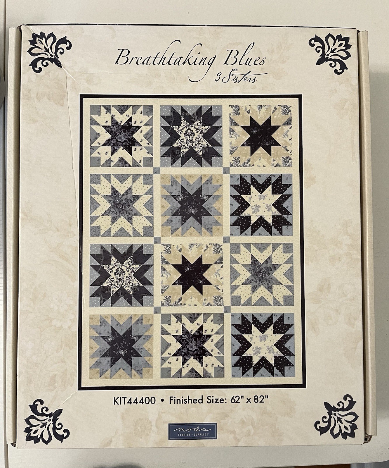 Breathtaking Blues By 3 Sisters For Moda Boxes Quilt Kit. 62” X 82” Breathtaking Blues By 3 Sisters For Moda Boxes Quilt Kit. 62” X 82”