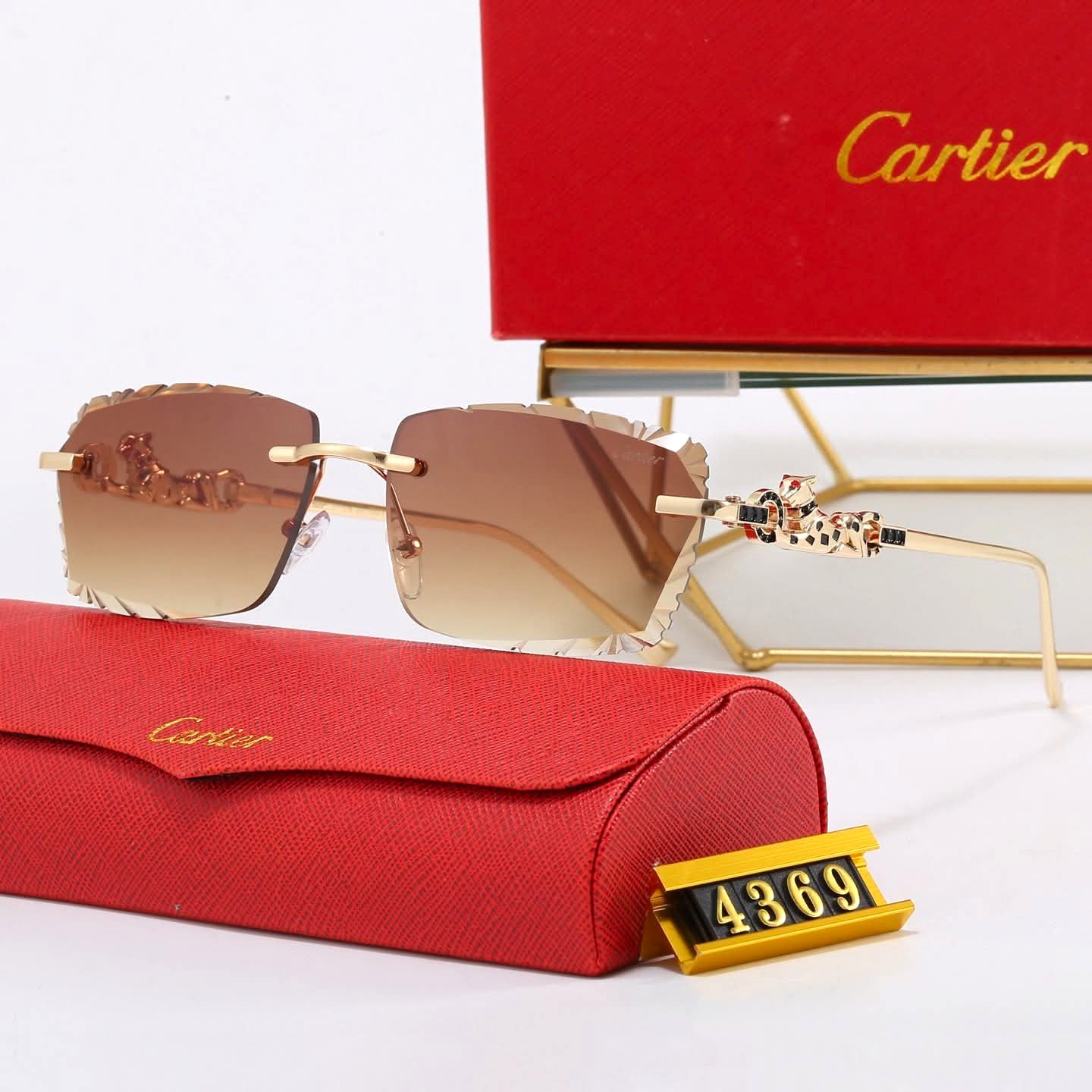 Cartier Men’s Rimless Geometric Sunglasses Gold Metal Frame Brown Gradient Cartier Men’s Rimless Geometric Sunglasses Gold Metal Frame Brown Gradient