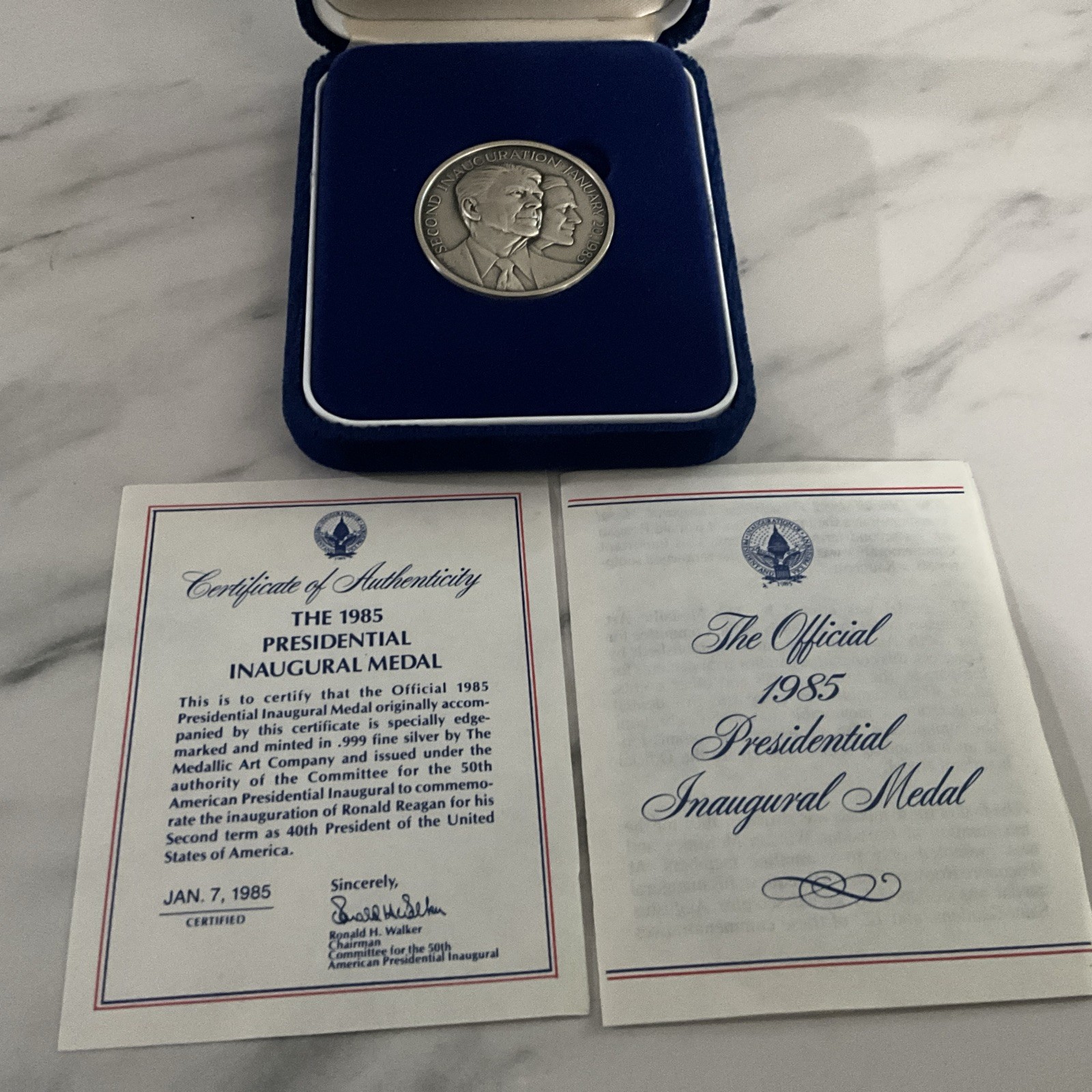 1985 Reagan Bush Inaugural Medal, Token .999 FINE SILVER Medallic Art MACO 1.5\ 1985 Reagan Bush Inaugural Medal, Token .999 FINE SILVER Medallic Art MACO 1.5\