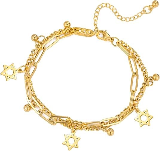 UNIFT Star of David Bracelet for Women Men Stainless Steel Jewish Star Hexagr...