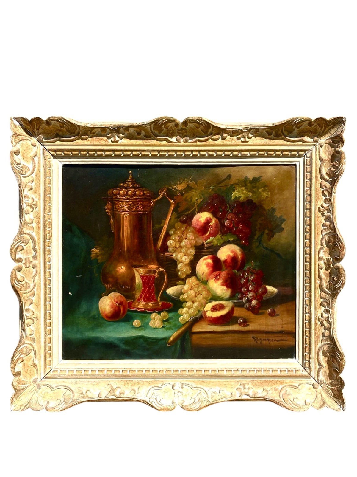 Paul Charles Ragueneau (1913-1986) Signed Oil Painting Still Life Peaches