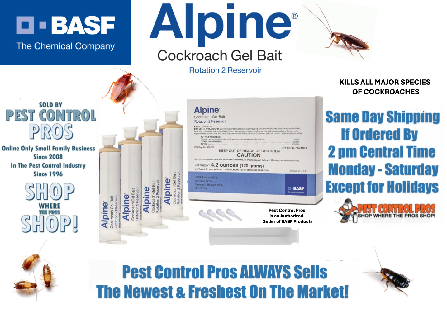 4 Tubes Alpine Cockroach German Roach Control Gel Bait Rotation 2  ~120 grams