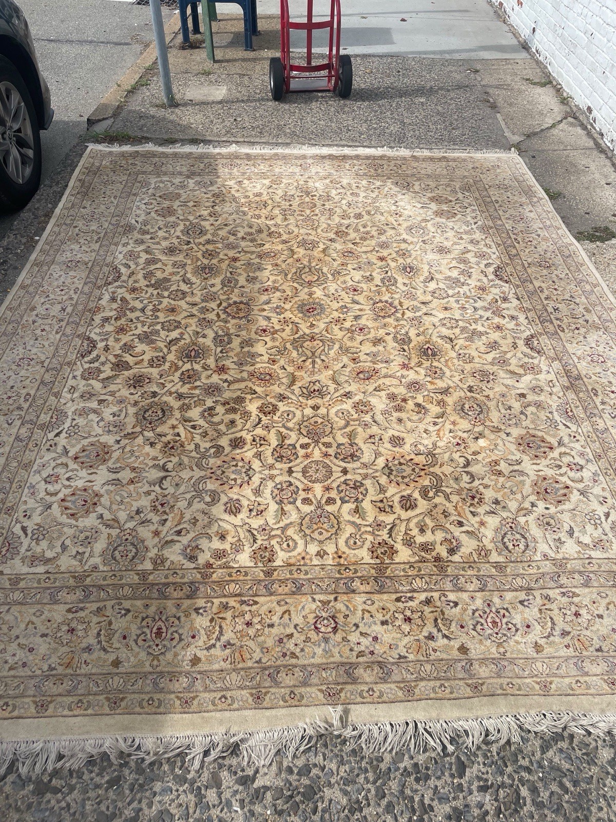 Vintage Indo Kashann Rug 8x10 Hand Knotted Wool Ivory Allover Floral Pastel 1980