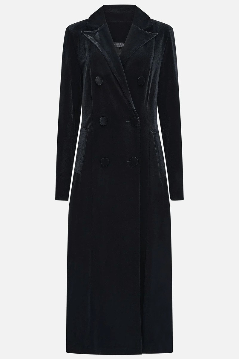 Killstar Womens Shadowborne Coat XL Black Velvet Trench Full Length Maxi NWT Pea
