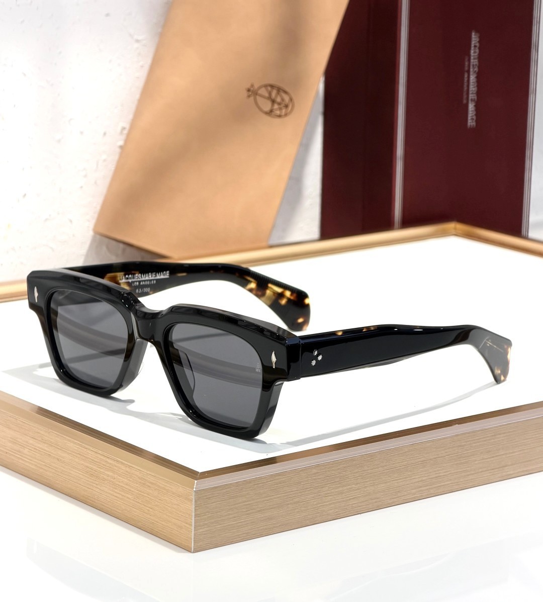 JACQUES MARIE MAGE FELLINI Black Gray Lens Square Sunglasses Tortoise Tips JACQUES MARIE MAGE FELLINI Black Gray Lens Square Sunglasses Tortoise Tips
