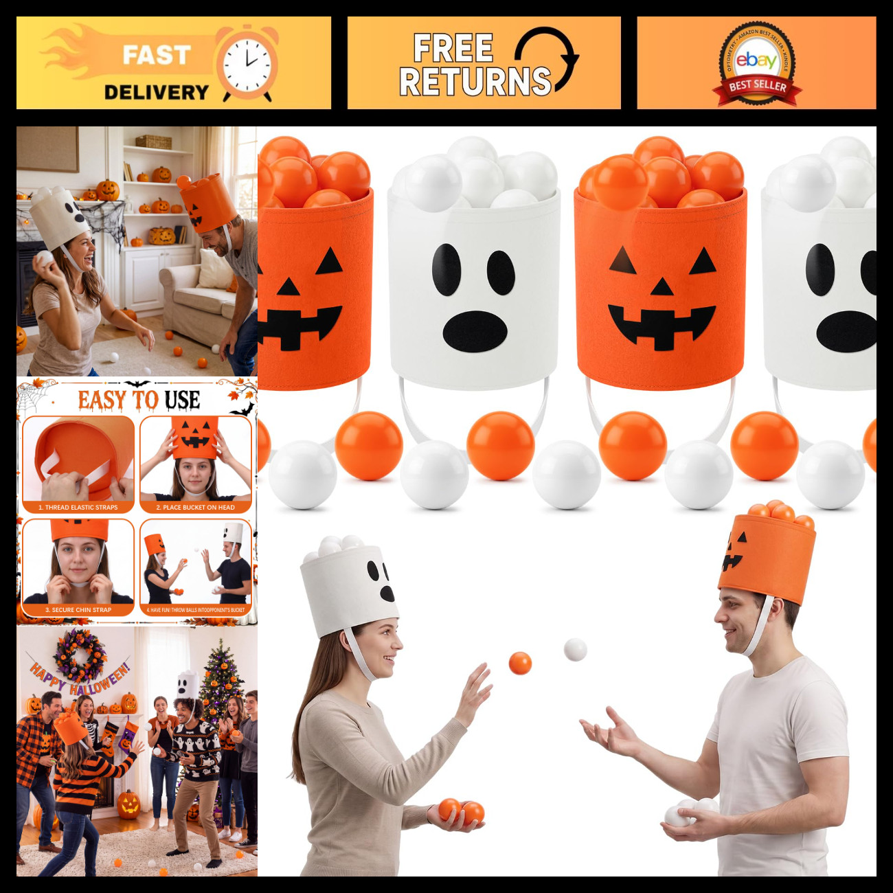 32 Pcs Halloween Party Head Bucket Toss Game - Fun Outdoor Activity for Kids 32 Pcs Halloween Party Head Bucket Toss Game - Fun Outdoor Activity for Kids