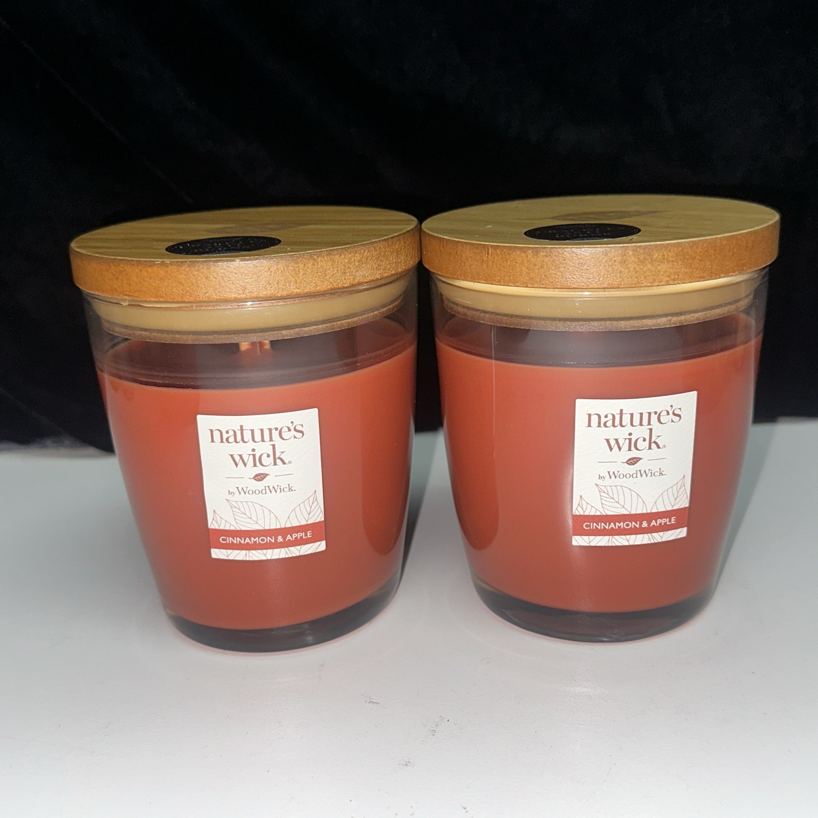 2 PACK--Nature\'s Wick by WoodWick CINNAMON & APPLE Scented Candles 10oz Crackles 2 PACK--Nature\'s Wick by WoodWick CINNAMON & APPLE Scented Candles 10oz Crackles