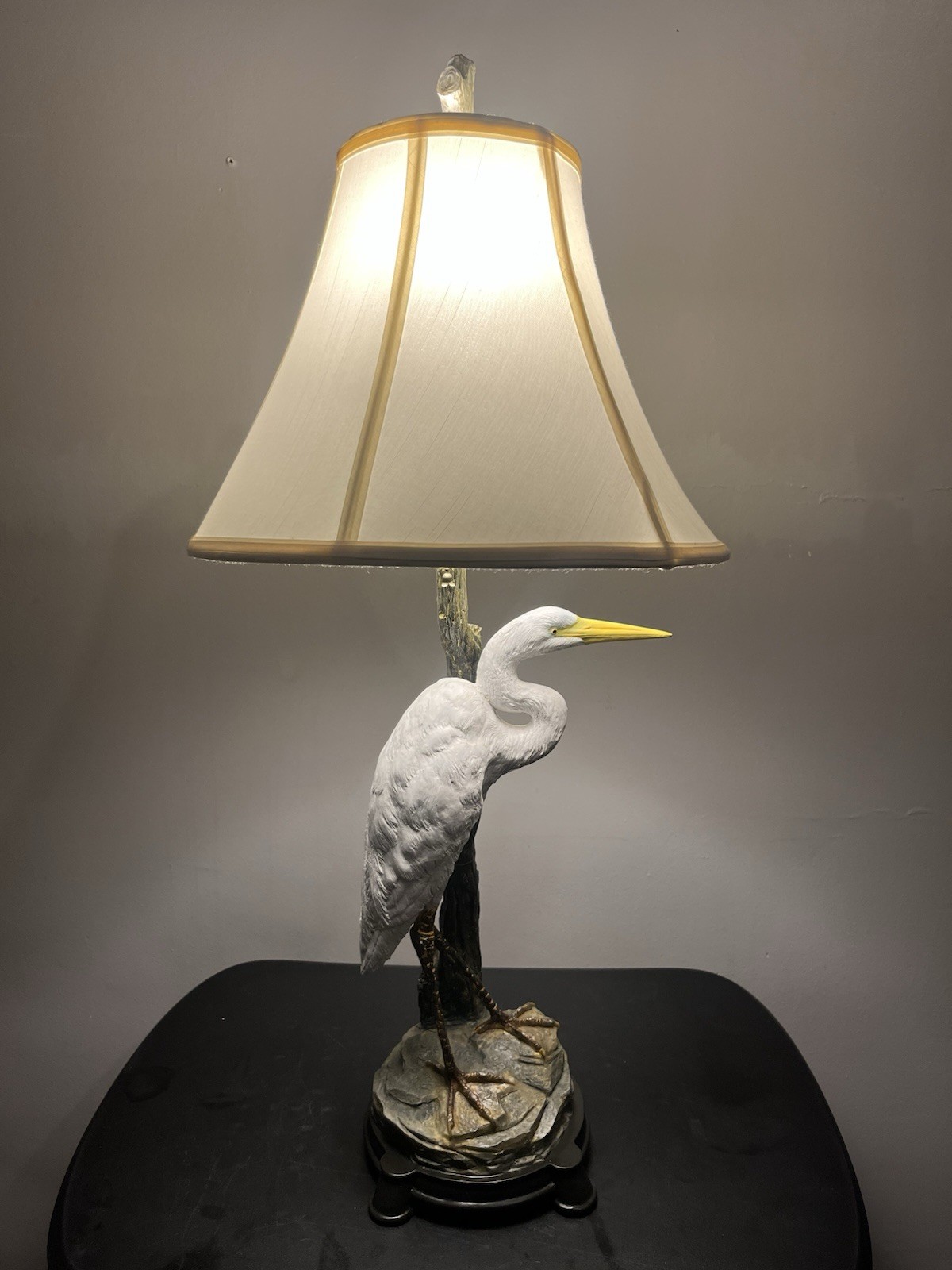 RARE Vintage White Great Egret Heron Figural Table Lamp Nature Decor 32”inches