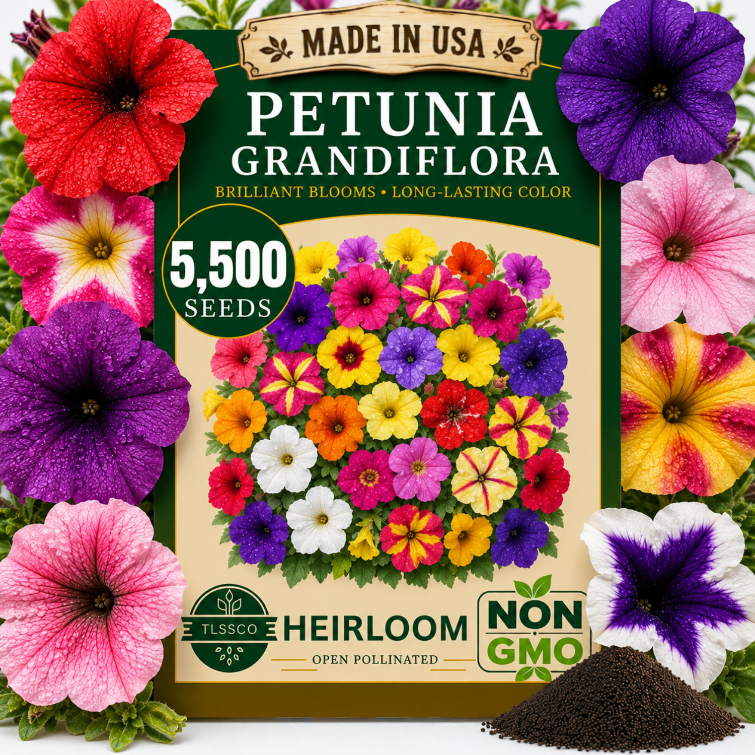 TLSSCO 5500+ Petunia Seeds - Mixed Rainbow Color, Bonsai, Petunia Grandiflora