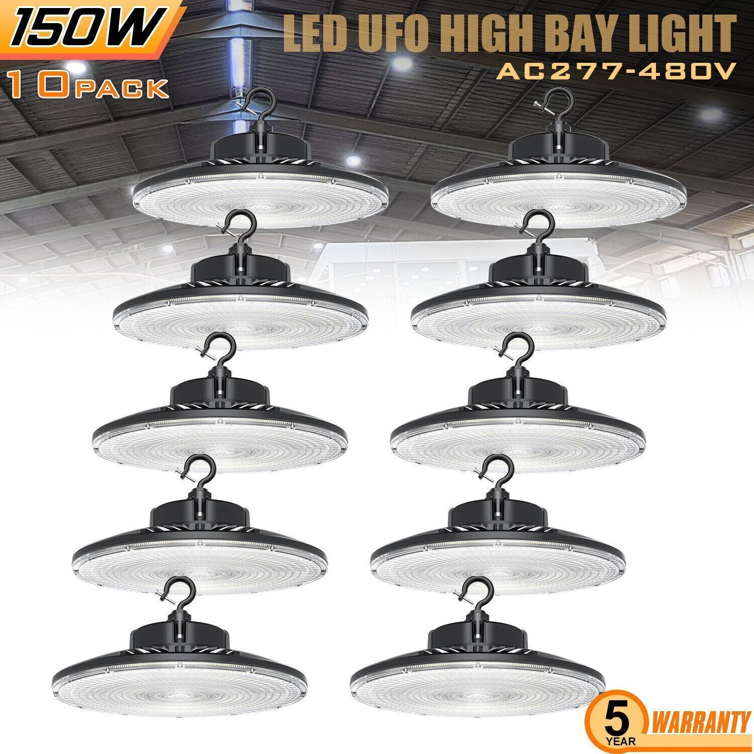 10X LED UFO High Bay Light 150W Dimmable Warehouse Factory Shop Light AC277~480V