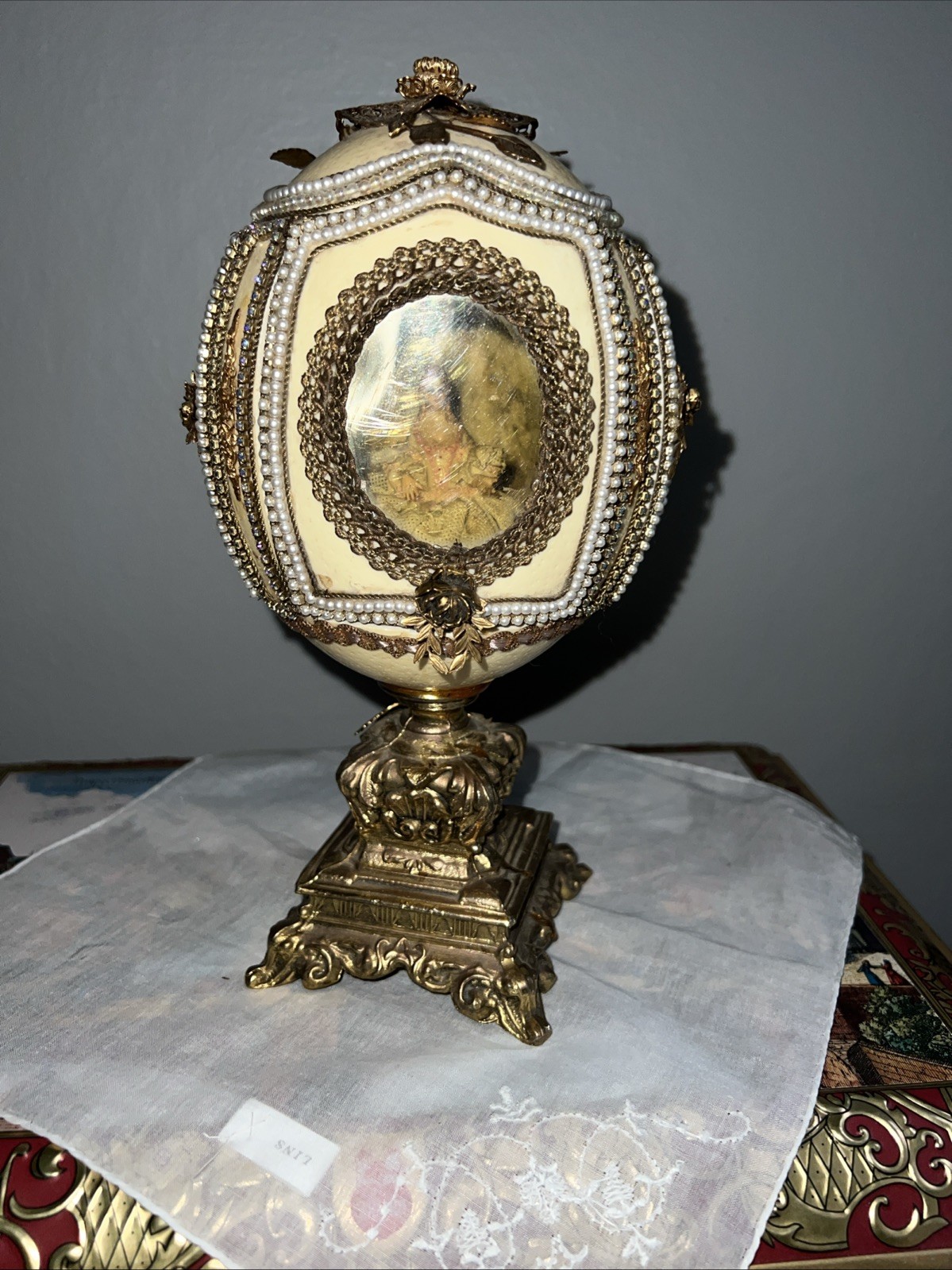 Ostrich Egg Beautifully Crafted/Decorated on the Stand