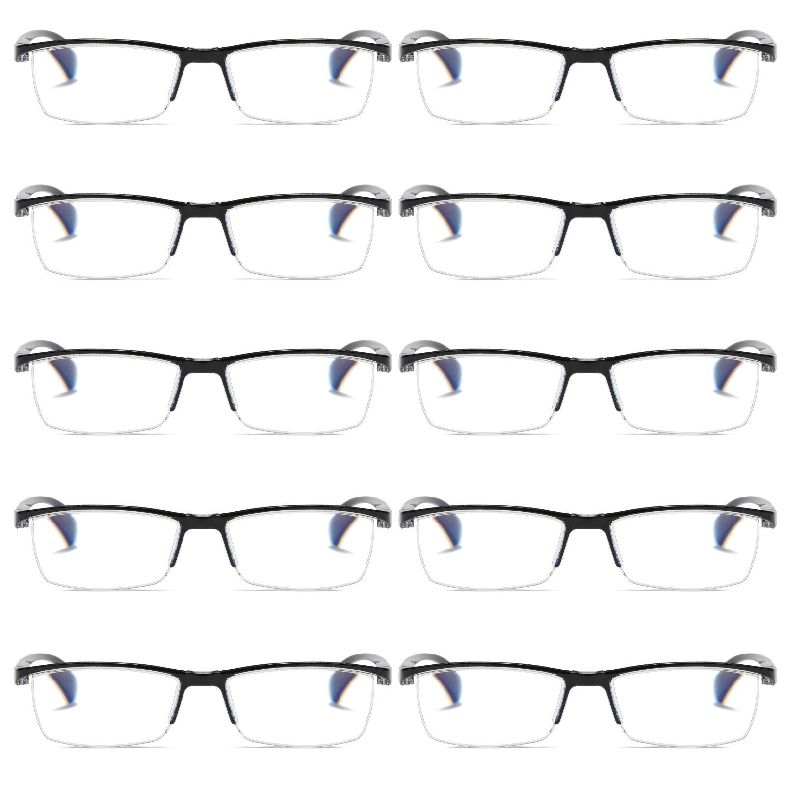 10 PK Mens Half Frame Spring Hinge Reading Glasses Blue Light Blocking Readers 10 PK Mens Half Frame Spring Hinge Reading Glasses Blue Light Blocking Readers