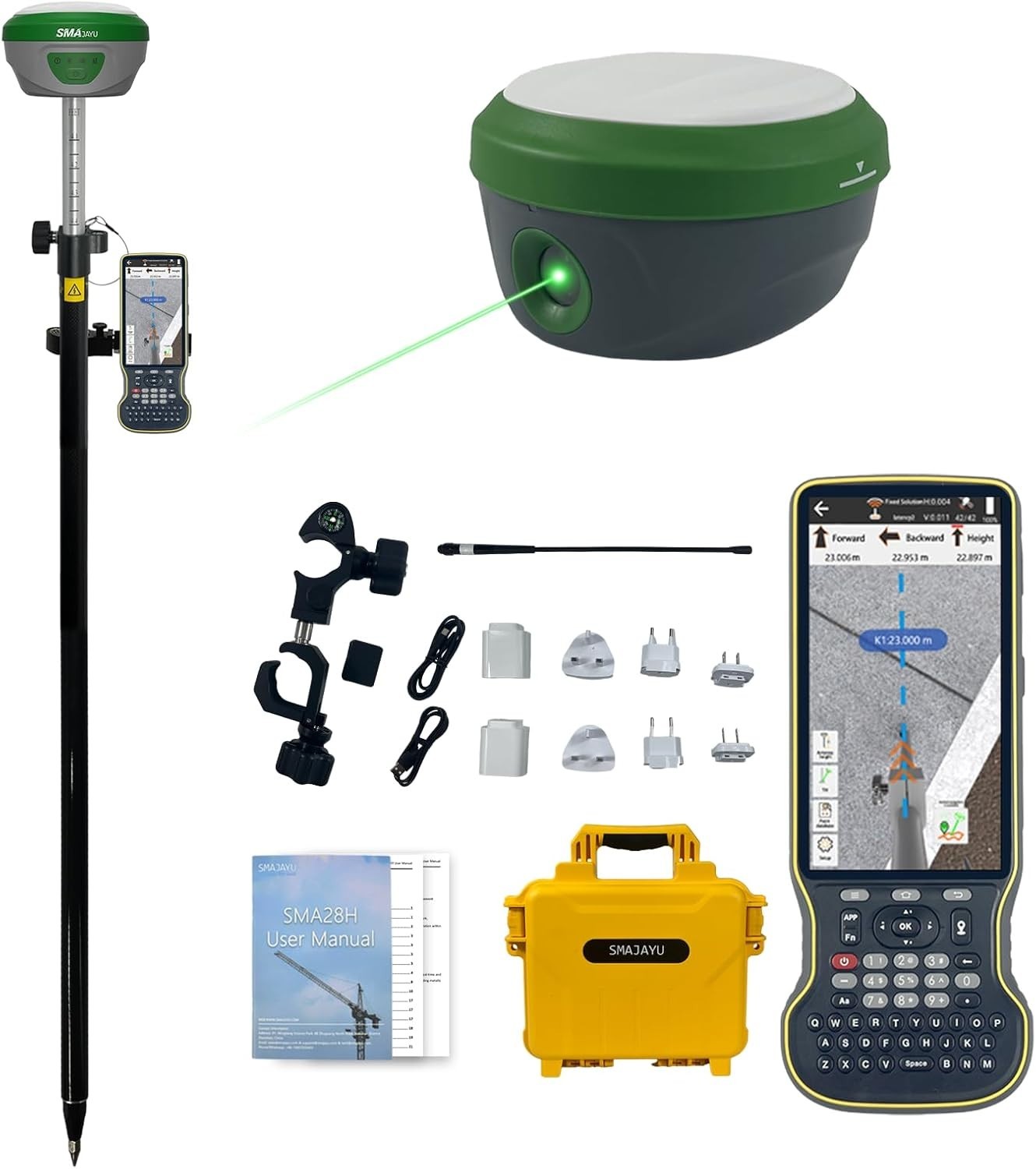 SMA28H Laser RTK GNSS Survey System 2cm Accuracy Non-Contact(30m)15kmUHF andPole