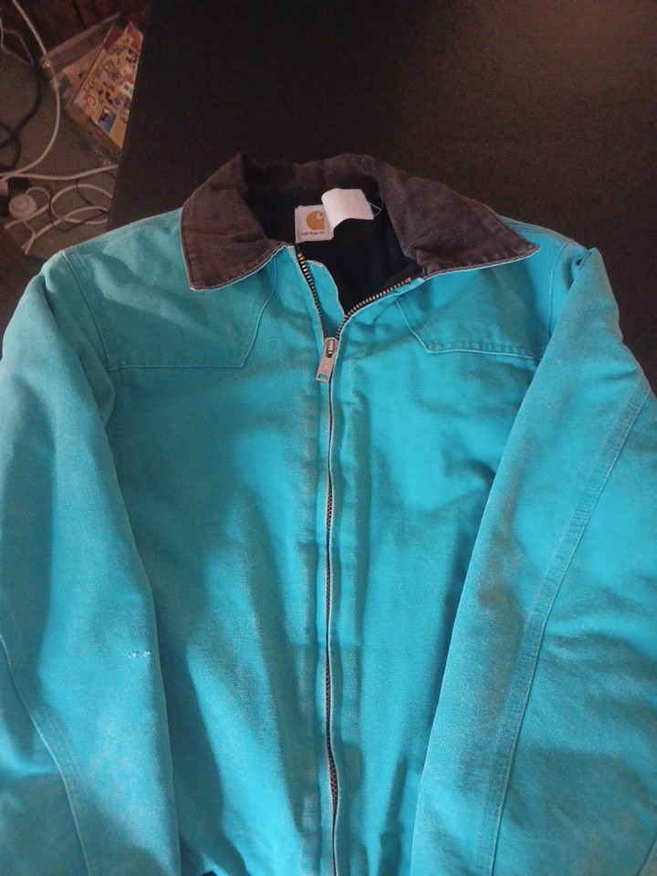 Carhartt Men\'s Aqua Teal Santa Fe Vintage 80s Jacket With Stud Snaps Rare 