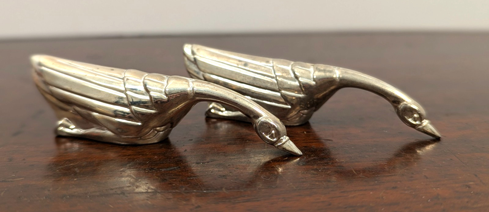 Vintage Pair Swan Knife Rests Silver Tone Bird Figural Tableware Unmarked 3\ Vintage Pair Swan Knife Rests Silver Tone Bird Figural Tableware Unmarked 3\