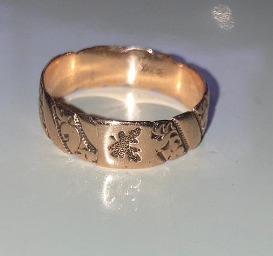 Antique J R Wood Sons 14k Rose Gold Ring Band Size 6.5 Scrolled Squares Foliate