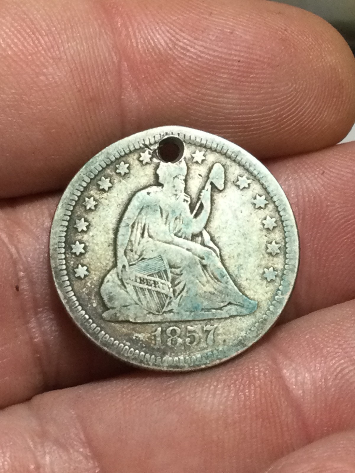 1857 Seated Liberty Quarter HOLED 1857 Seated Liberty Quarter HOLED