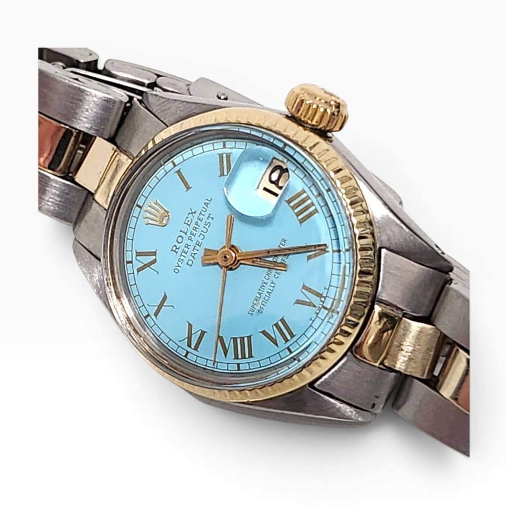 Rolex Ladies Datejust 26 mm Two Tone Blue Turquoise Oyster Watch 6517 Circa 1964