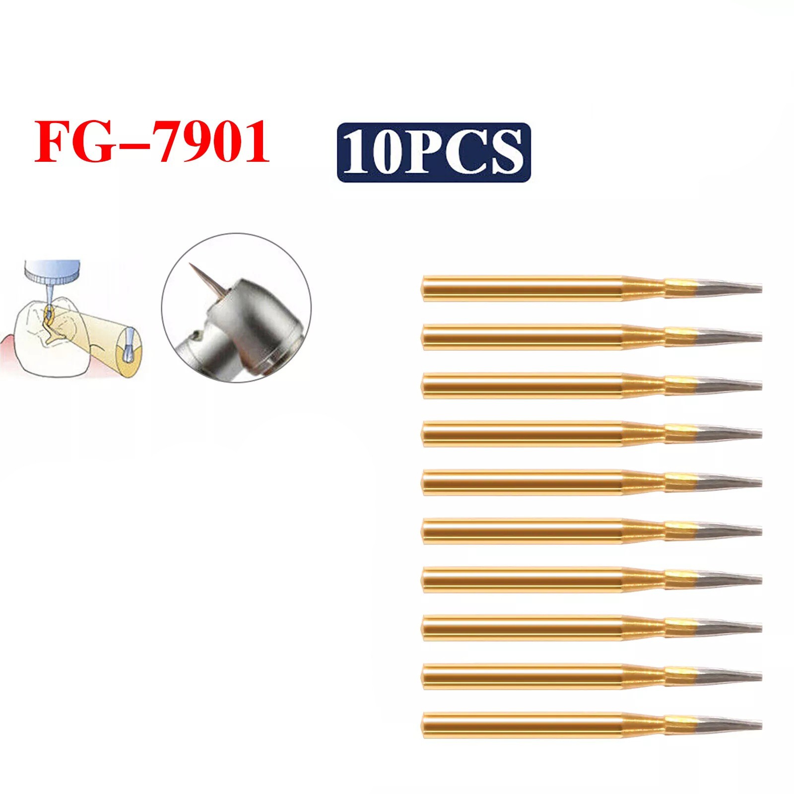 Dental Tungsten Carbide Gold Burs Trimming / Finishing / Polishing Flame FG7901
