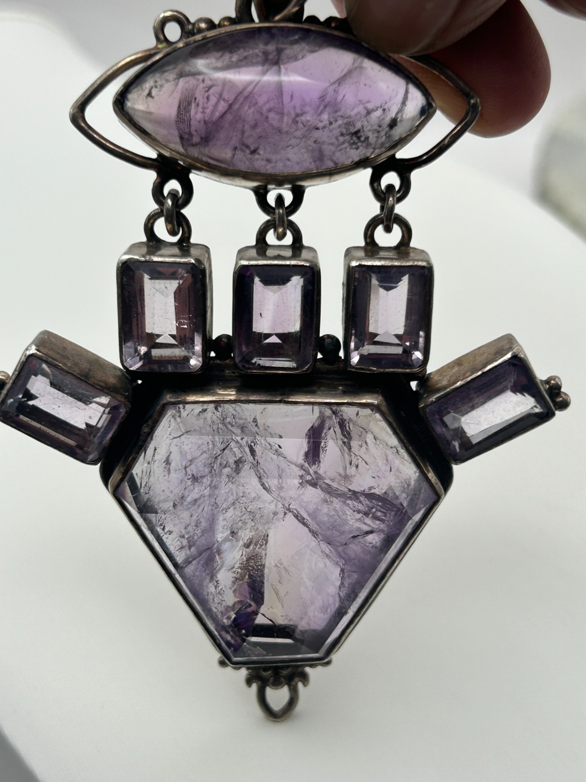 Vtg. Mexican Sterling Silver Amethyst Statement Pendant 77+ grams