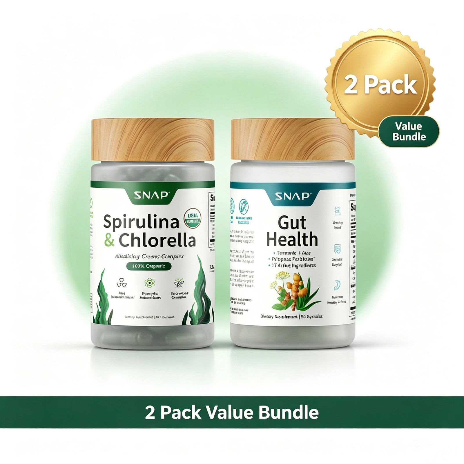 2 Pack Spirulina Chlorella Bundle Gut Health Cellular Support Energy Vitality
